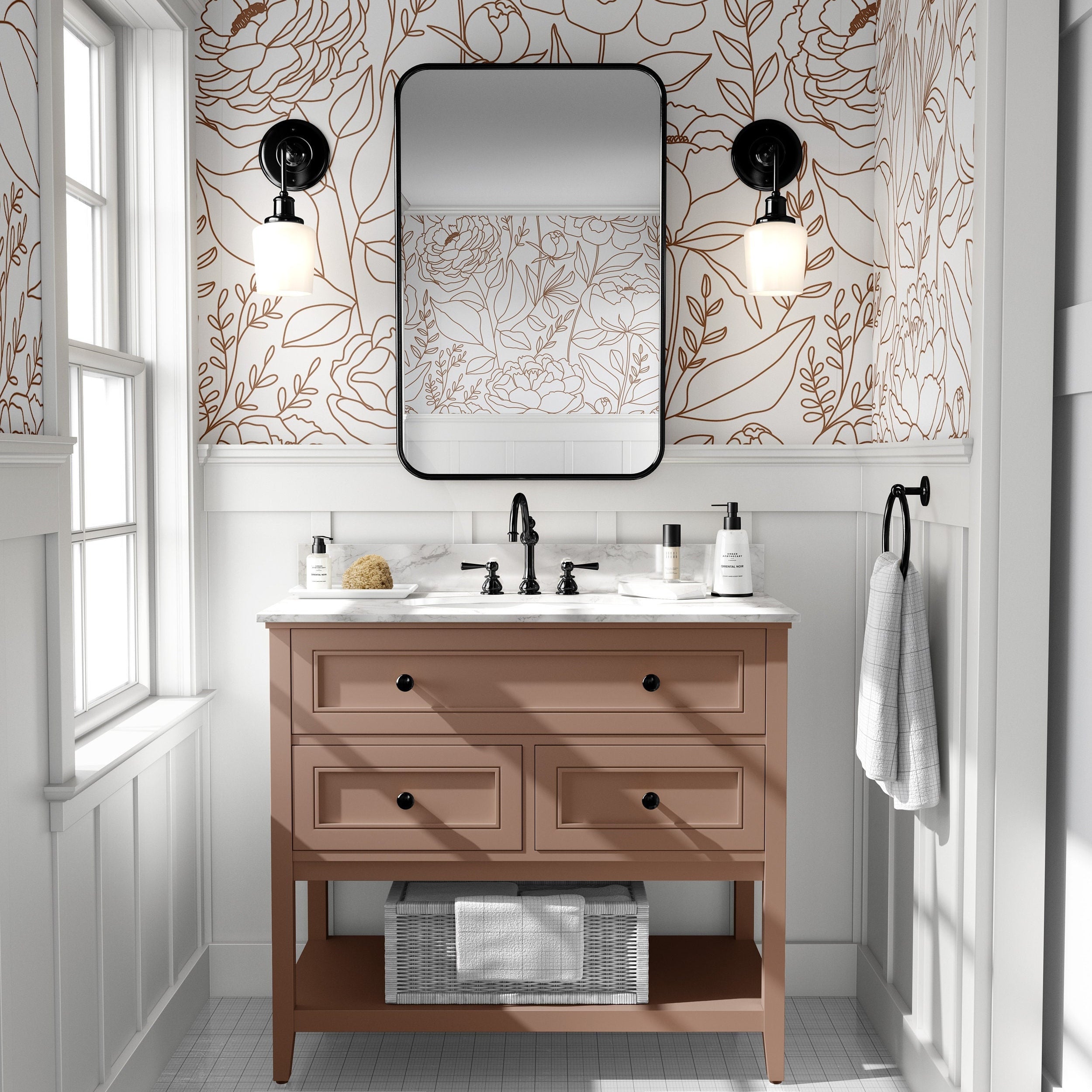 Wallpaper Peel and Stick Wallpaper Floral Vintage Outline Removable Wallpaper Wall Decor Home Decor Wall Art Room Decor 611a - James And Colors