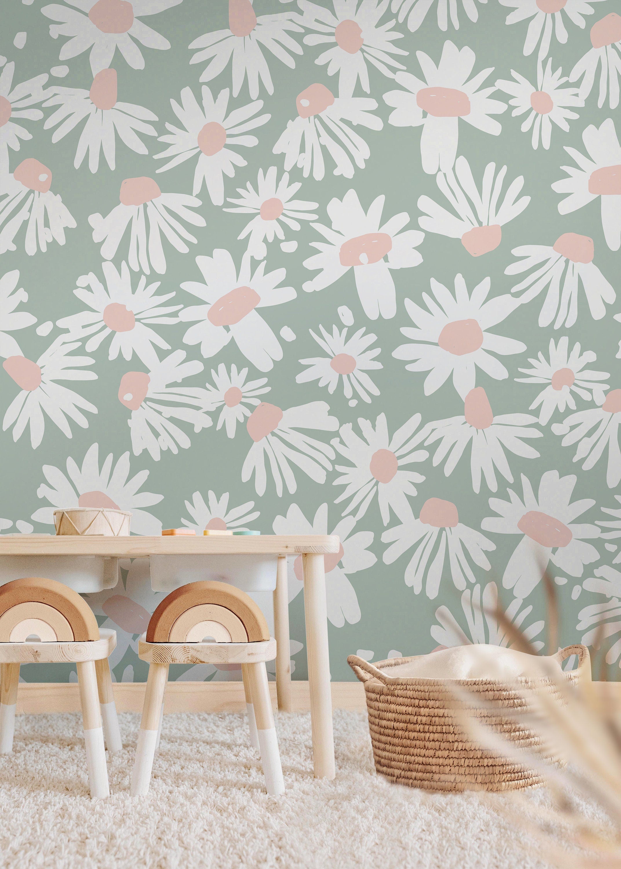 Mint and Pink Floral Wallpaper | Girls Nursery Wallpaper | Kids Wallpaper | Childrens Wallpaper | Peel Stick Removable Wallpaper | 625a - James And Colors