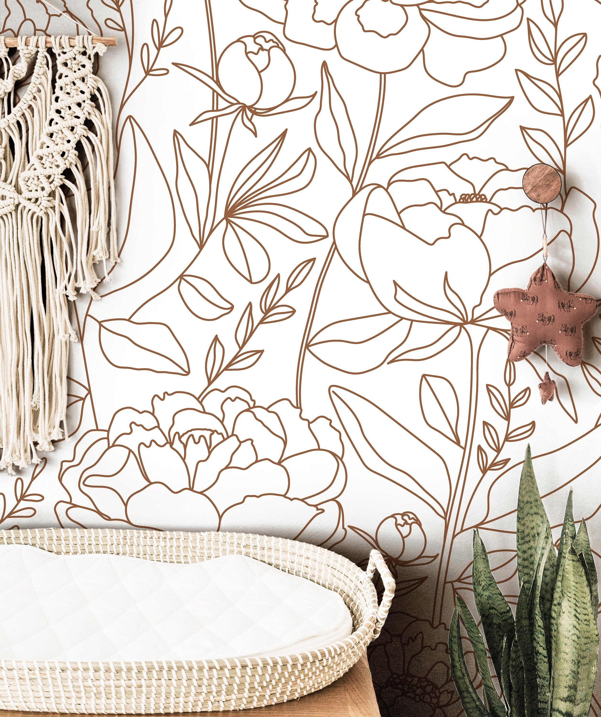 Large Floral Outline Wallpaper | Girls Nursery Wallpaper | Kids Wallpaper | Childrens Wallpaper | Peel Stick Removable Wallpaper | 573a - James And Colors