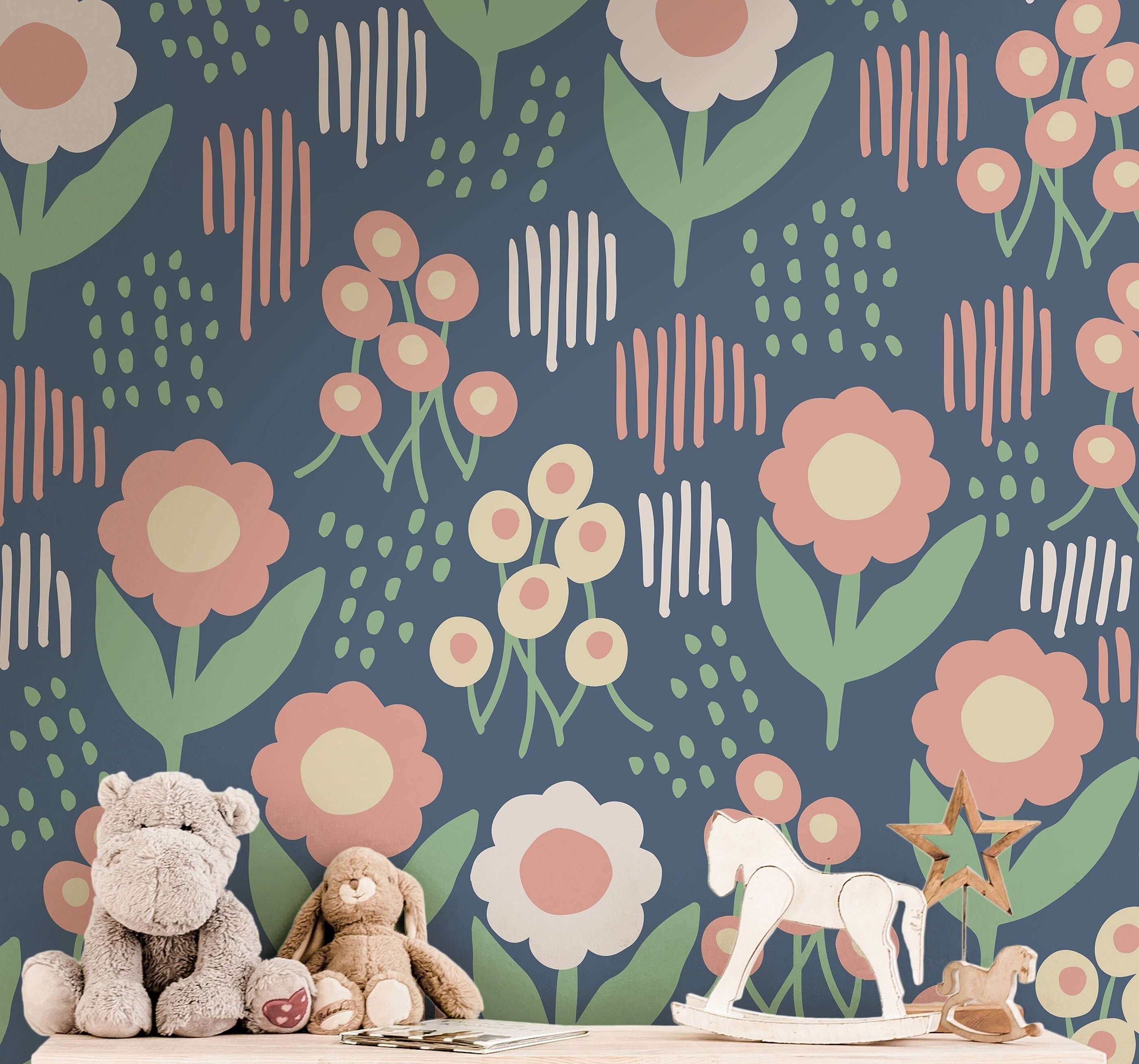 Abstract Floral Garden Wallpaper | Girls Nursery Wallpaper | Kids Wallpaper | Childrens Wallpaper | Peel Stick Removable Wallpaper | 567 - James And Colors