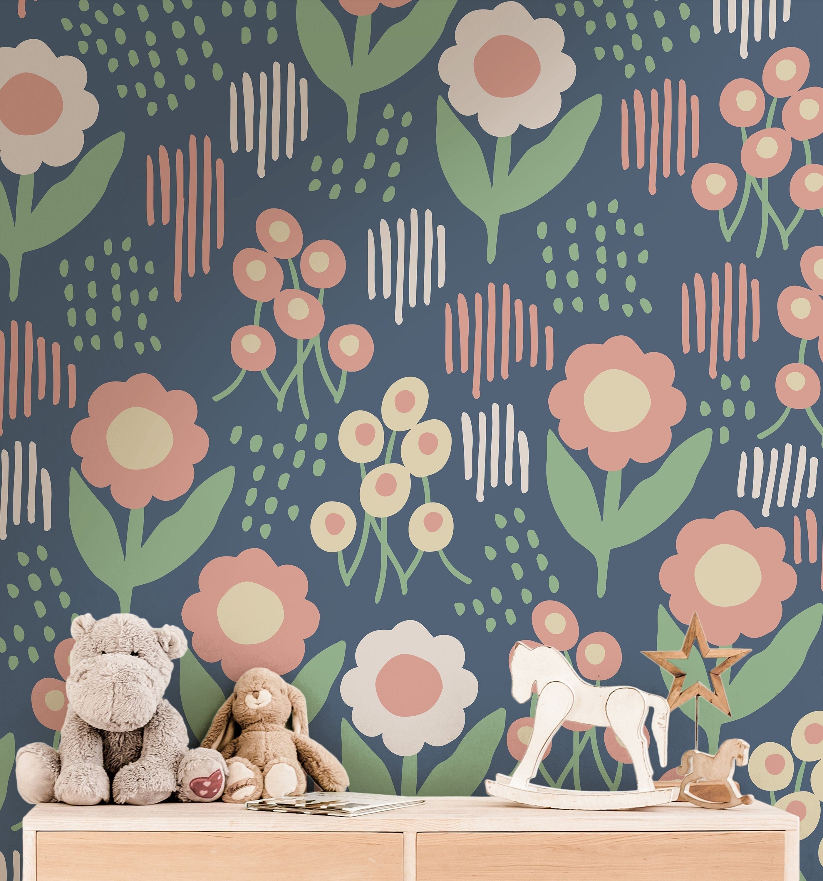 Abstract Floral Garden Wallpaper | Girls Nursery Wallpaper | Kids Wallpaper | Childrens Wallpaper | Peel Stick Removable Wallpaper | 567 - James And Colors