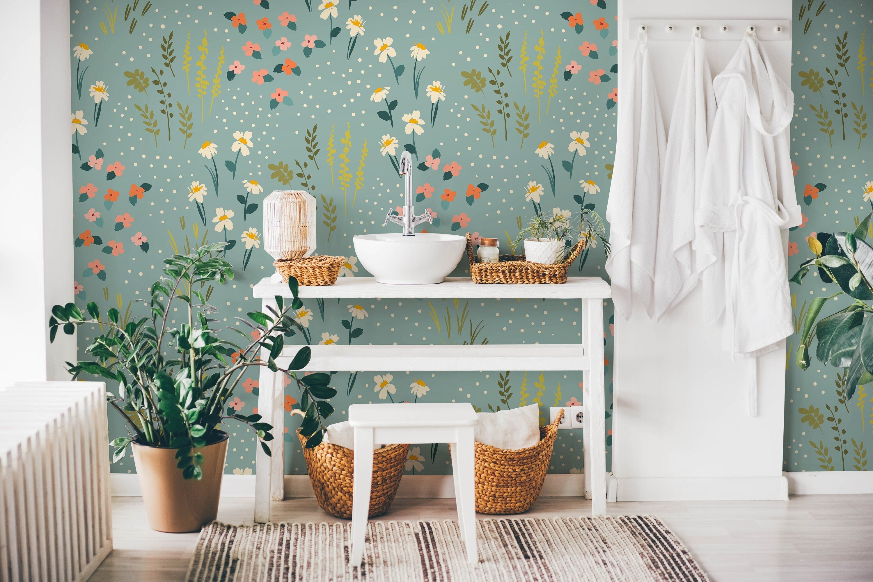 Sage Floral Garden Wallpaper Peel and Stick Wallpaper Removable Wallpaper Wall Decor Home Decor Wall Art Printable Wall Art Room Decor 636 - James And Colors