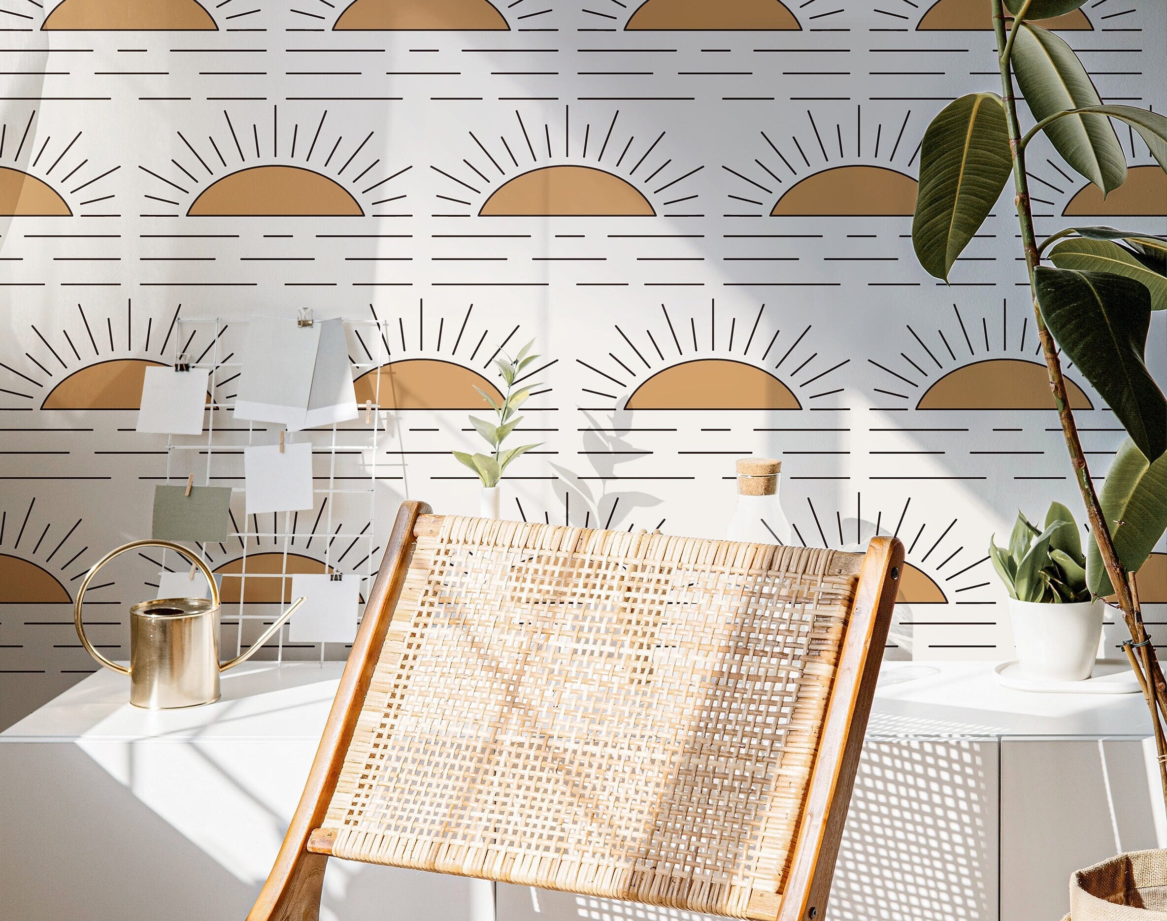 Boho Golden Sun Wallpaper Peel and Stick Wallpaper Removable Wallpaper Wall Decor Home Decor Wall Art Printable Wall Art Room Decor 632A - James And Colors