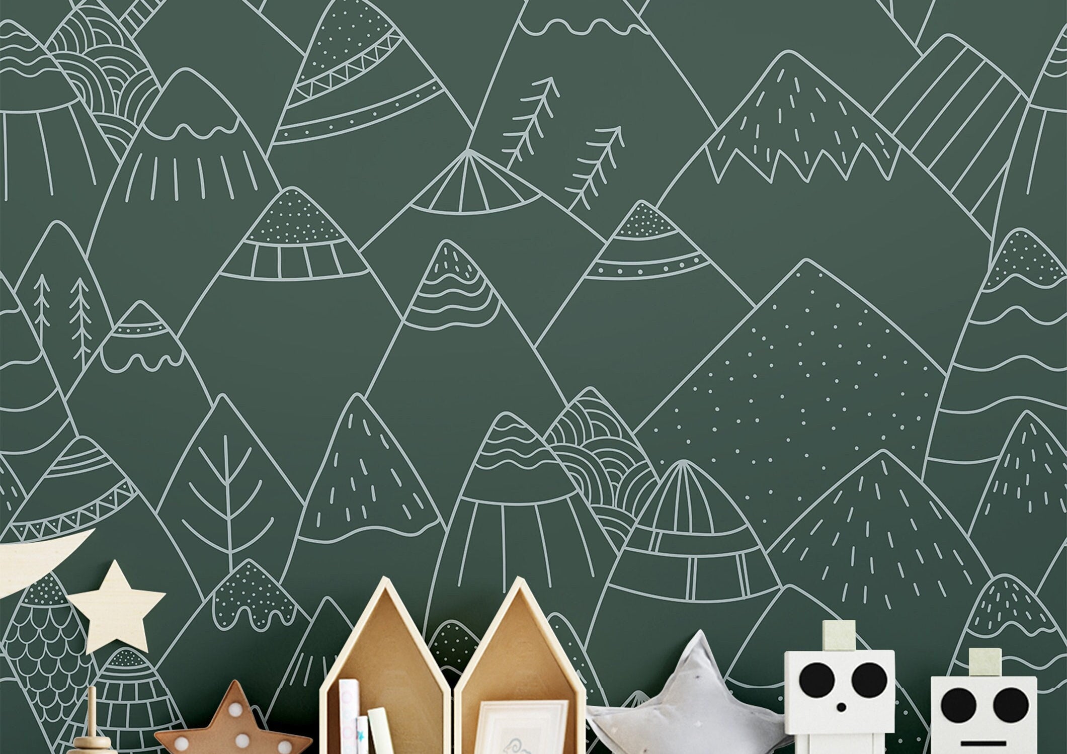 Removable Boho Mountain Wallpaper | Boys Nursery Wallpaper | Kids Wallpaper | Childrens Wallpaper | Peel Stick Wallpaper | Boys Room | 563A - James And Colors