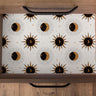 Contact paper 1558: Sun and moon patterned contact paper with golden celestial symbols, styled in a wooden drawer for a cosmic, modern-boho vibe.