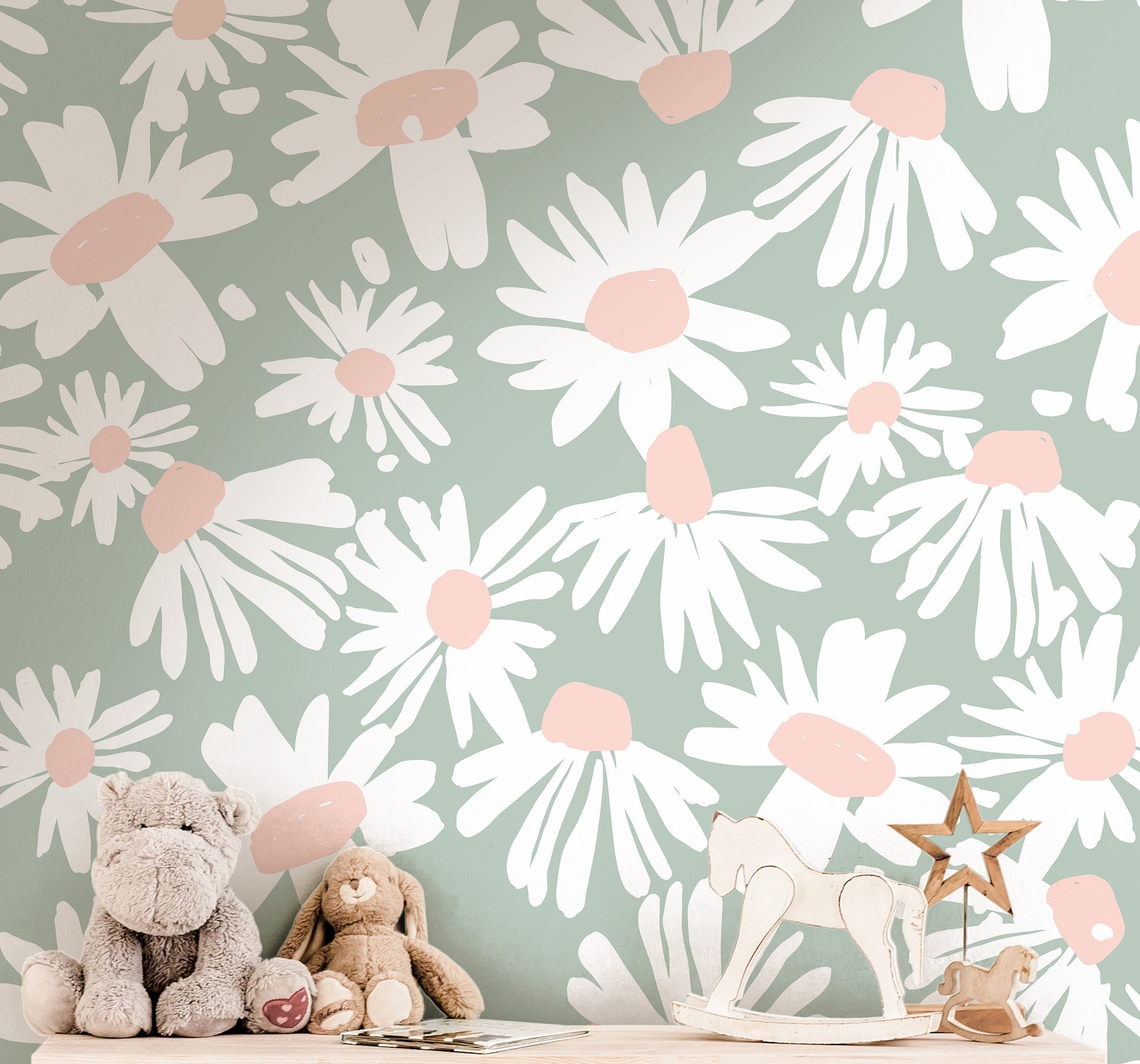 Mint and Pink Floral Wallpaper | Girls Nursery Wallpaper | Kids Wallpaper | Childrens Wallpaper | Peel Stick Removable Wallpaper | 625a - James And Colors