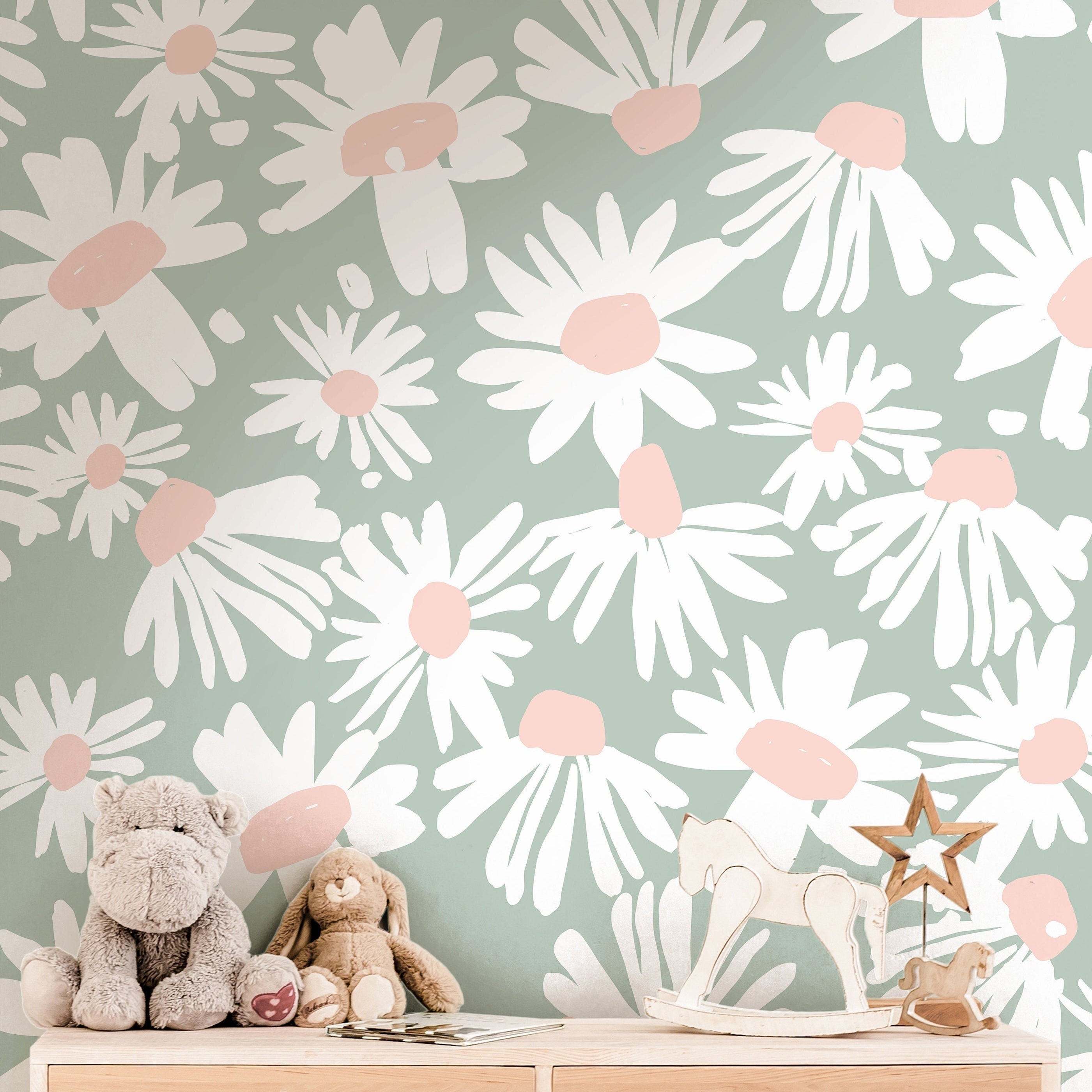 Mint and Pink Floral Wallpaper | Girls Nursery Wallpaper | Kids Wallpaper | Childrens Wallpaper | Peel Stick Removable Wallpaper | 625a - James And Colors