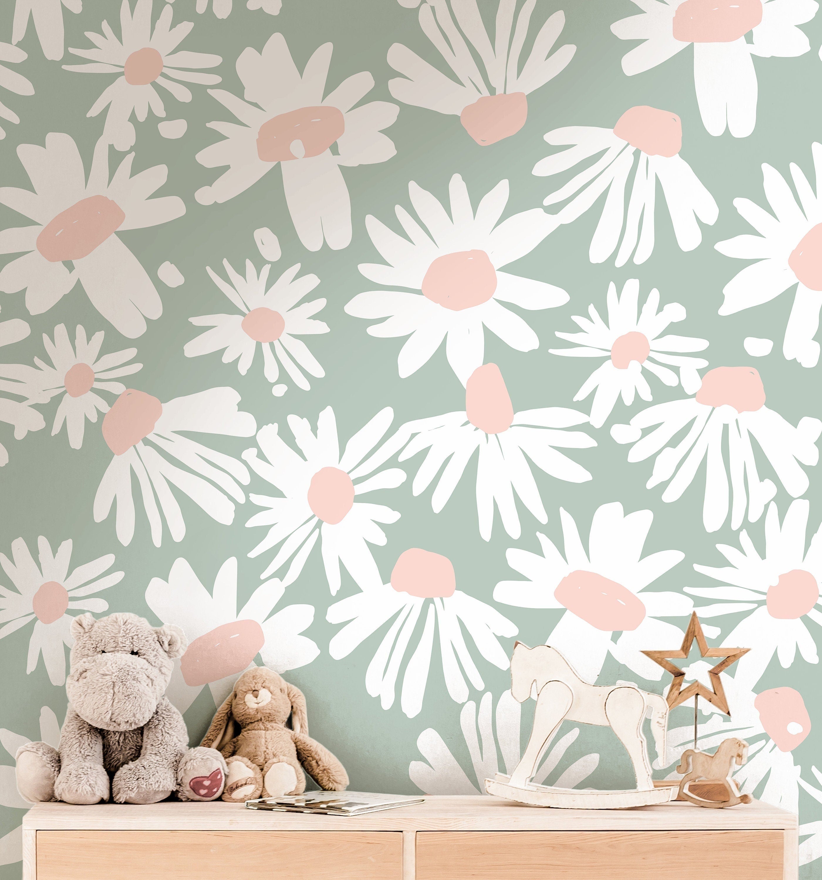 Mint and Pink Floral Wallpaper | Girls Nursery Wallpaper | Kids Wallpaper | Childrens Wallpaper | Peel Stick Removable Wallpaper | 625a - James And Colors