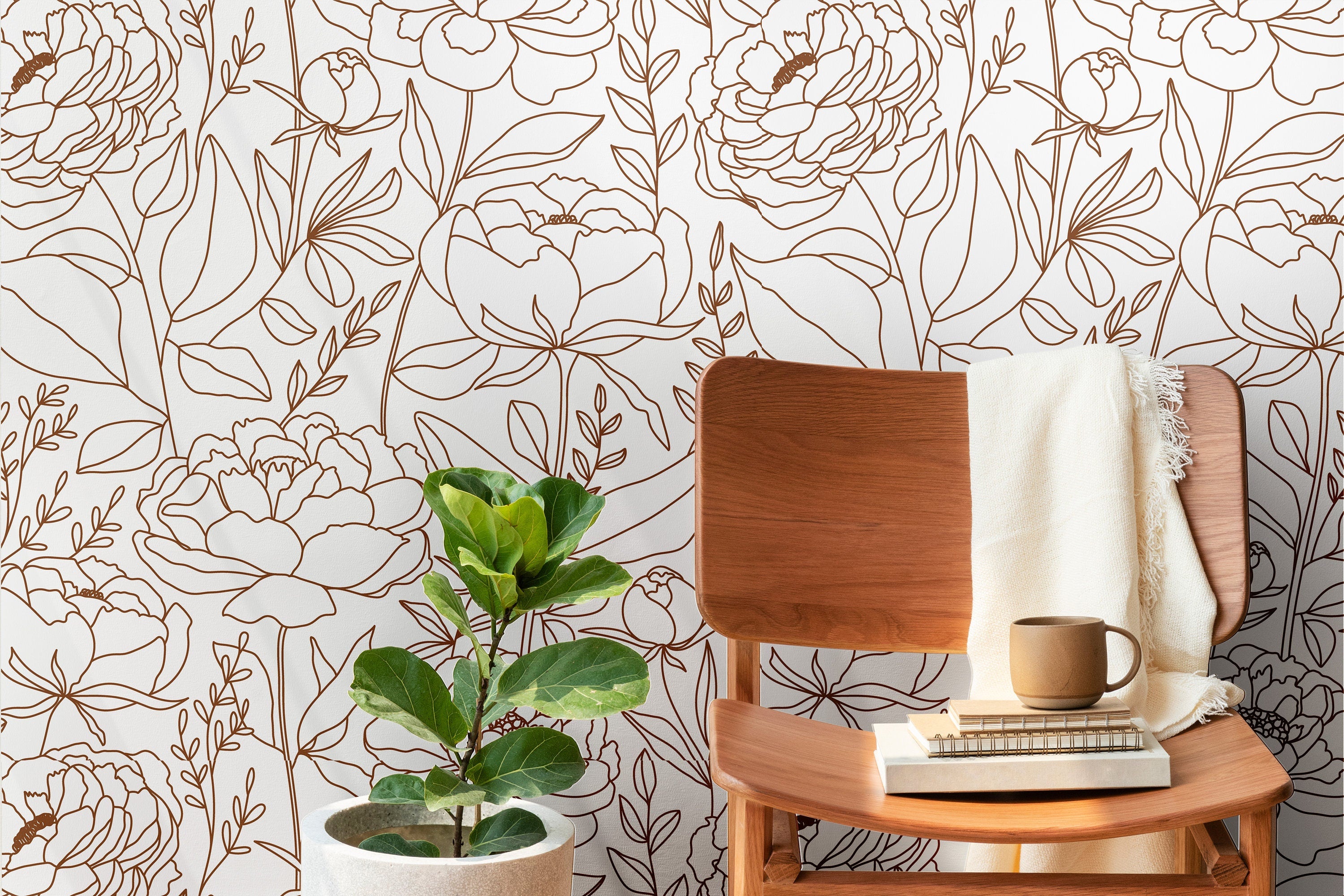 Wallpaper Peel and Stick Wallpaper Floral Vintage Outline Removable Wallpaper Wall Decor Home Decor Wall Art Room Decor 611a - James And Colors