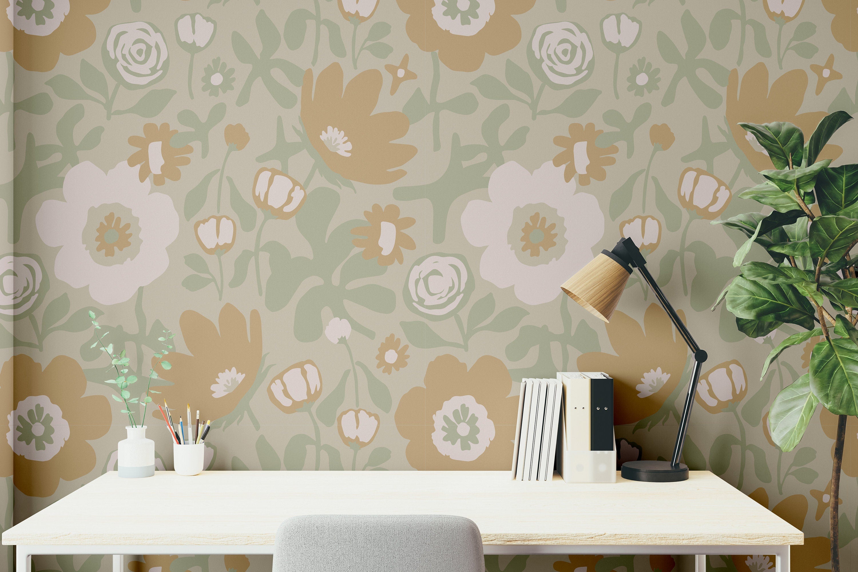 Wallpaper Peel and Stick Wallpaper Muted Neutral Floral Abstract Removable Wallpaper Wall Decor Home Decor Wall Art Room Decor 603a - James And Colors