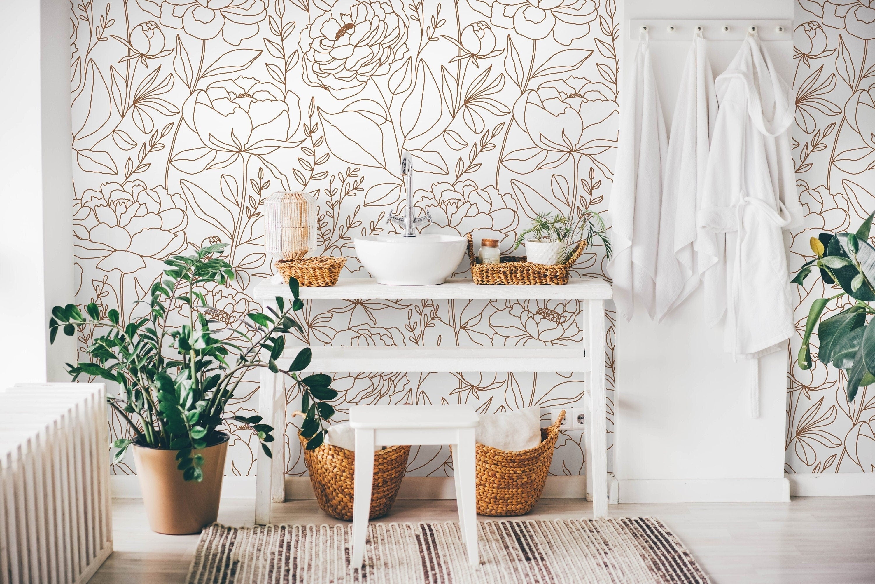 Wallpaper Peel and Stick Wallpaper Floral Vintage Outline Removable Wallpaper Wall Decor Home Decor Wall Art Room Decor 611a - James And Colors