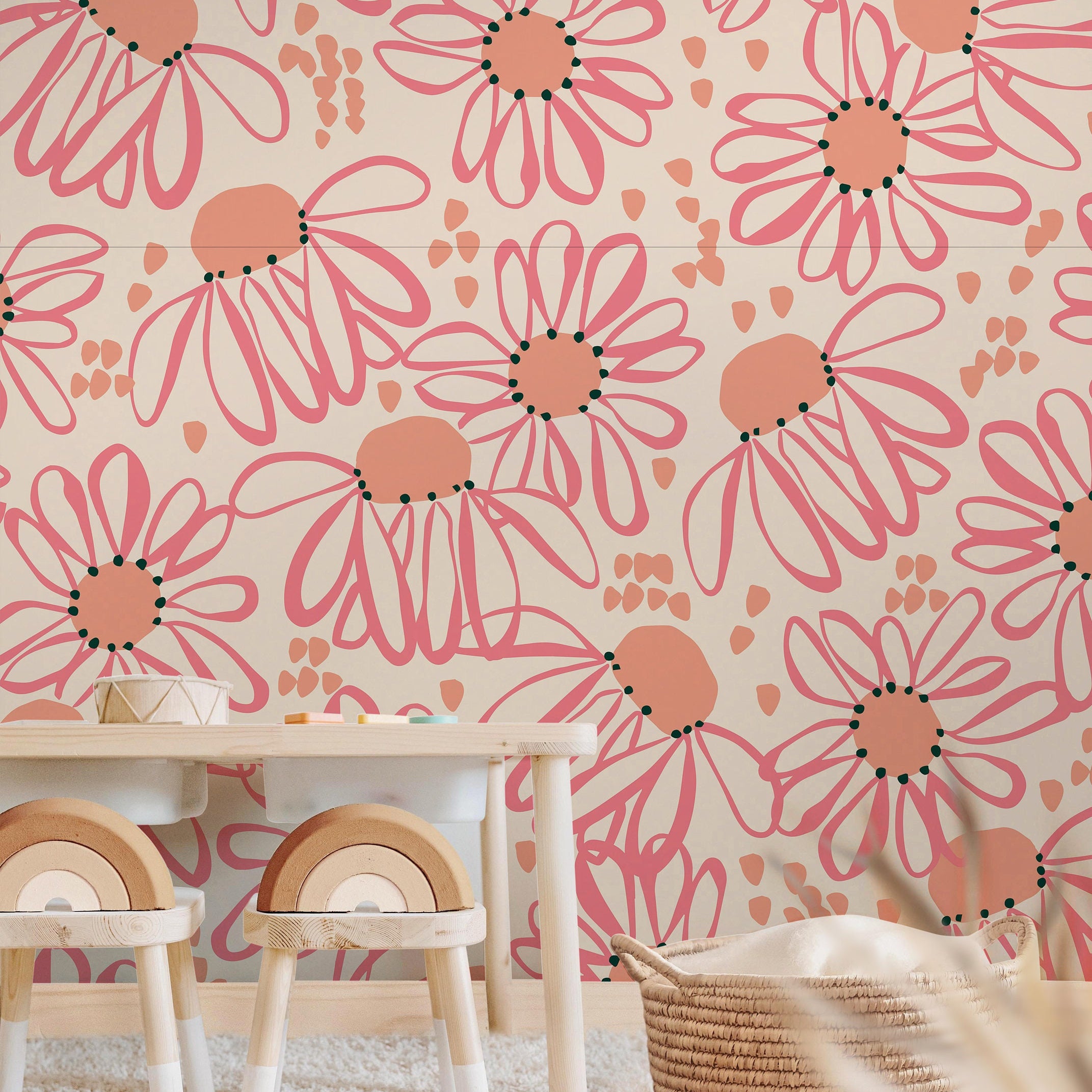 Large Pink Floral Wallpaper | Girls Nursery Wallpaper | Kids Wallpaper | Childrens Wallpaper | Peel Stick Removable Wallpaper | 626a - James And Colors
