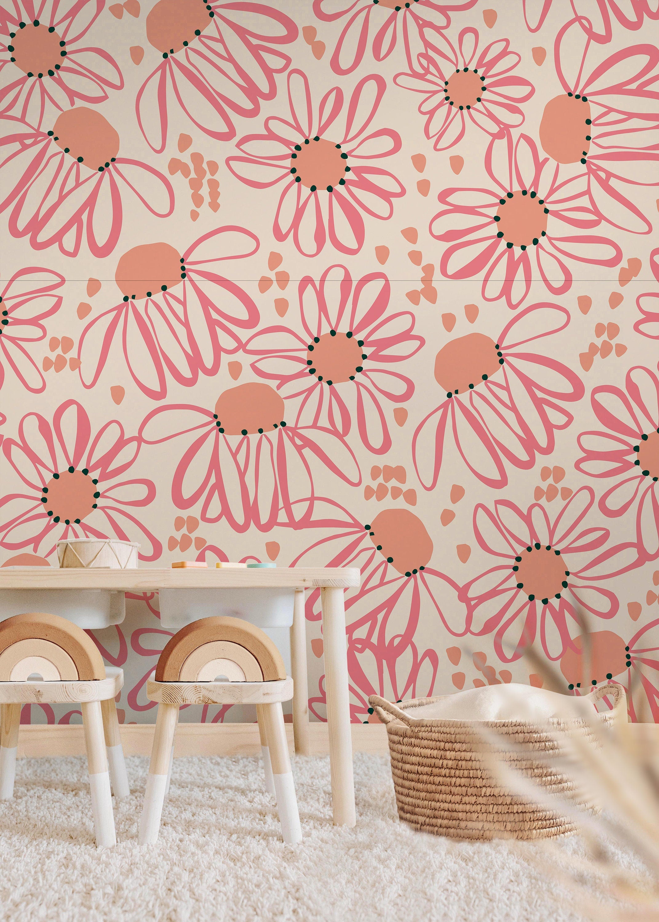 Large Pink Floral Wallpaper | Girls Nursery Wallpaper | Kids Wallpaper | Childrens Wallpaper | Peel Stick Removable Wallpaper | 626a - James And Colors