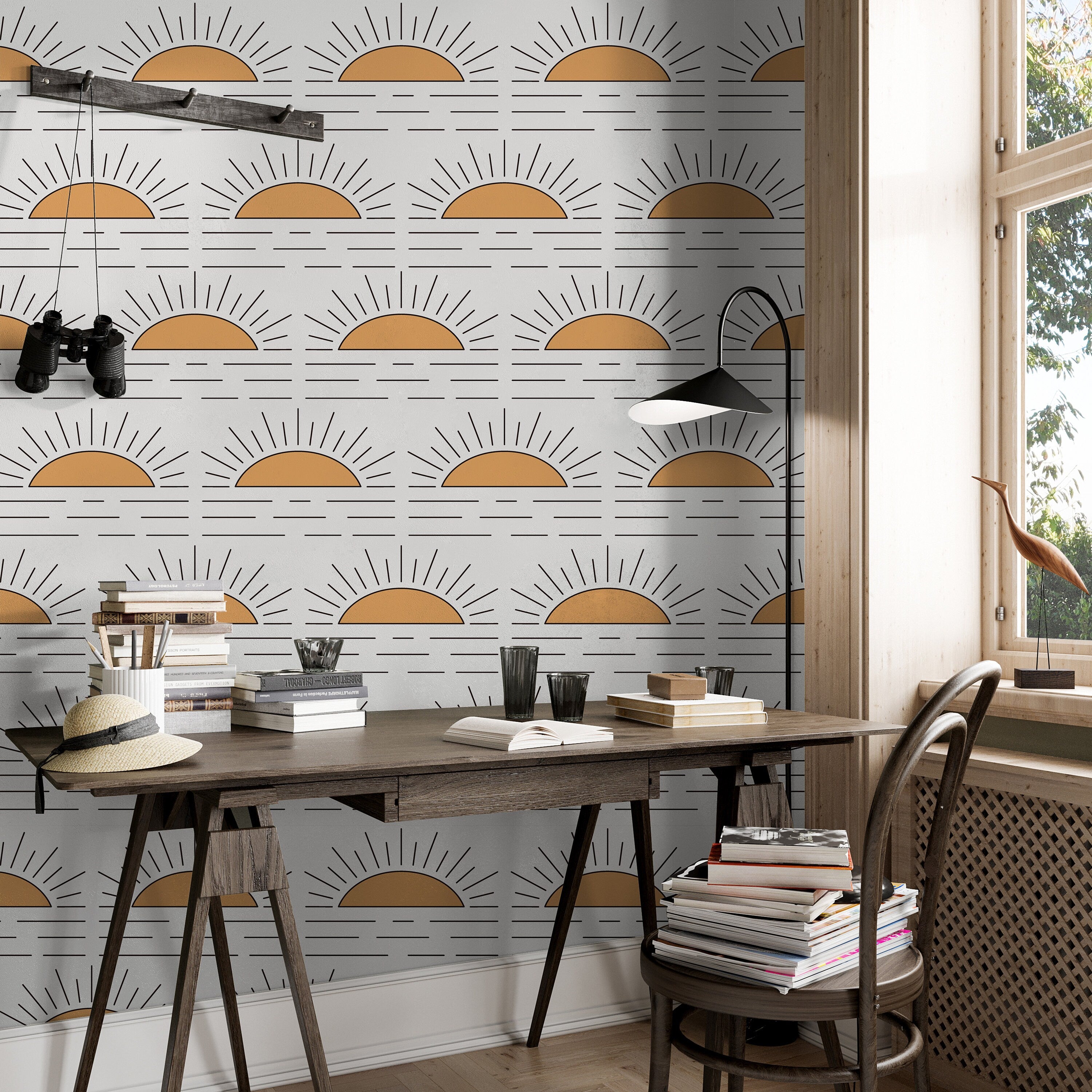 Boho Golden Sun Wallpaper Peel and Stick Wallpaper Removable Wallpaper Wall Decor Home Decor Wall Art Printable Wall Art Room Decor 632A - James And Colors