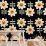 Happy Flowers Black Wallpaper | Girls Nursery Wallpaper | Kids Wallpaper | Childrens Wallpaper | Peel Stick Removable Wallpaper | 634A - James And Colors