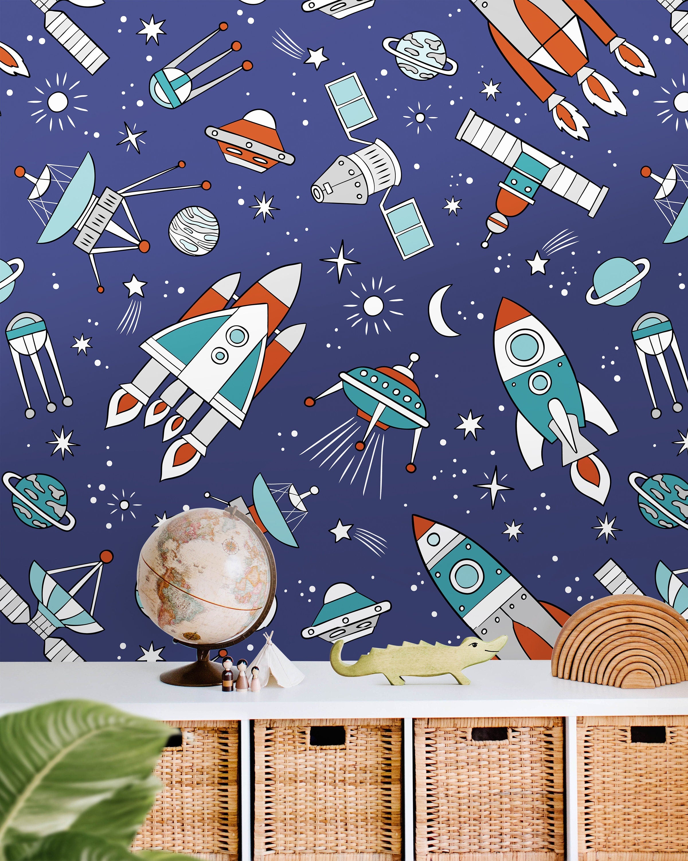 Removable Blue Space Wallpaper | Boys Nursery Wallpaper | Kids Wallpaper | Childrens Wallpaper | Peel Stick Wallpaper | Boys Room | 560A - James And Colors