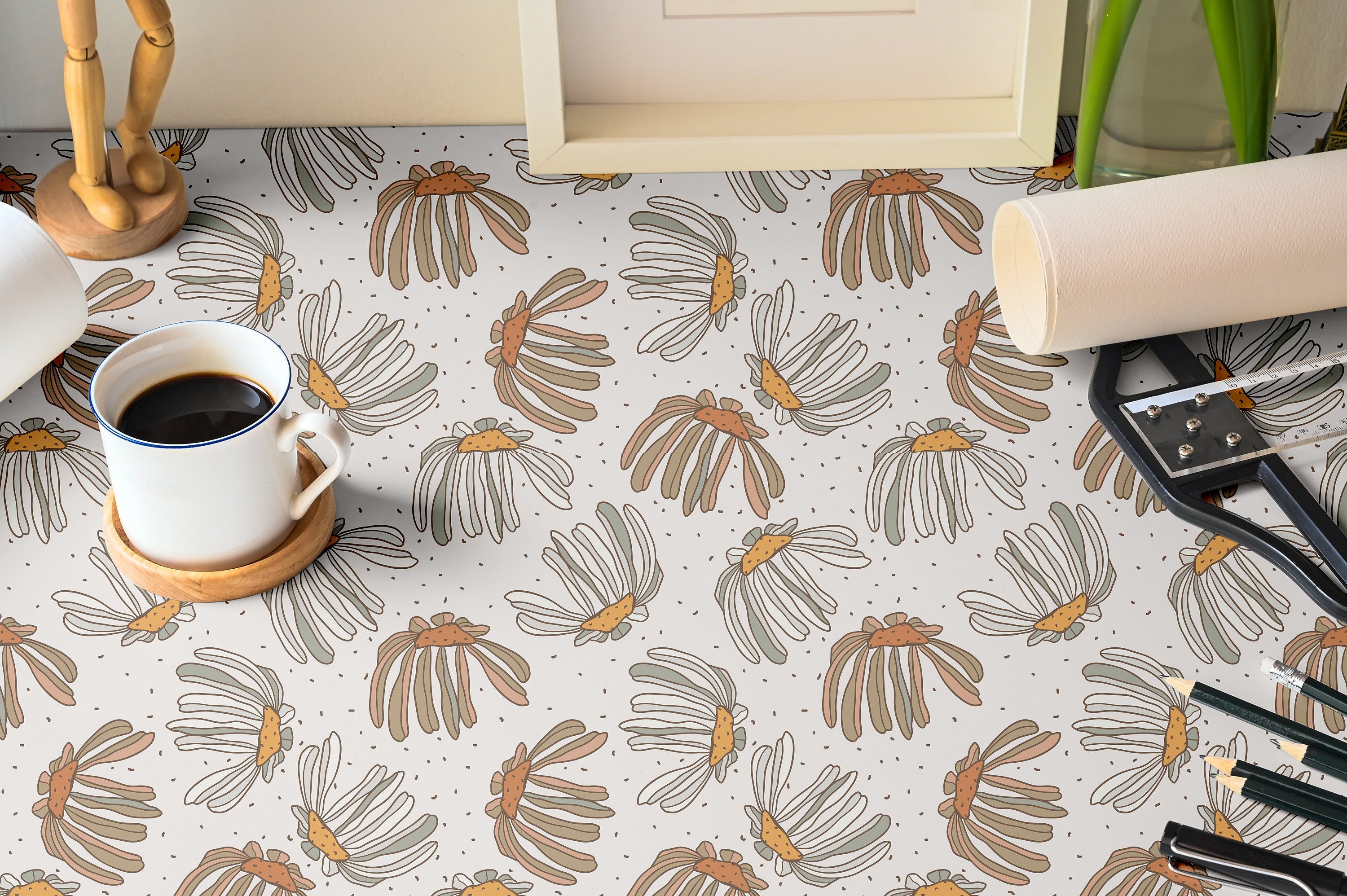 Cascading Chamomile | Creamy Floral Removable Contact Paper for Shelves, Cabinets, Walls, DIY Home Decor 1568