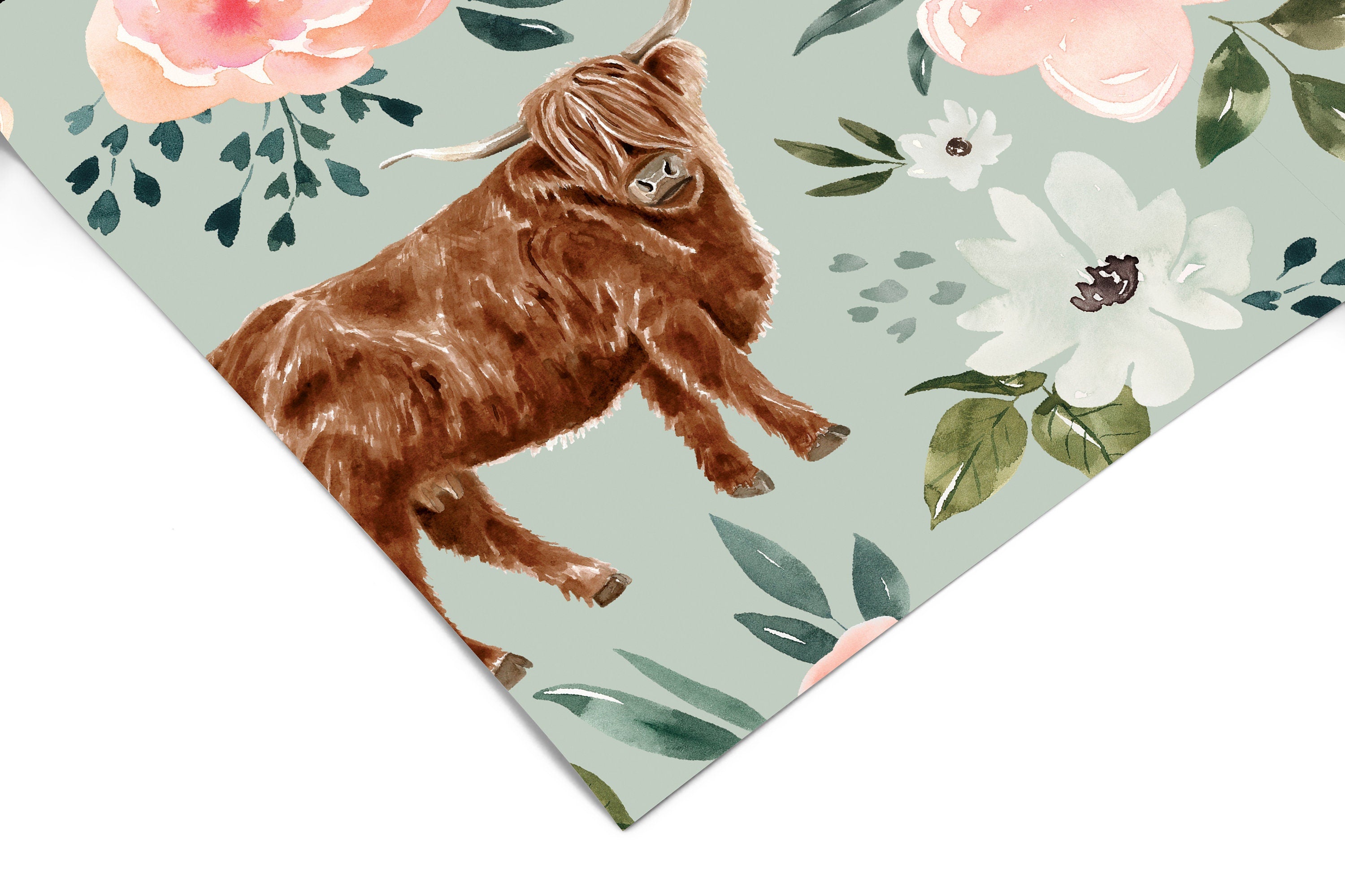Highland Cow Floral Wallpaper | Girls Nursery Wallpaper | Kids Wallpaper | Childrens Wallpaper | Peel Stick Removable Wallpaper | 656 - James And Colors