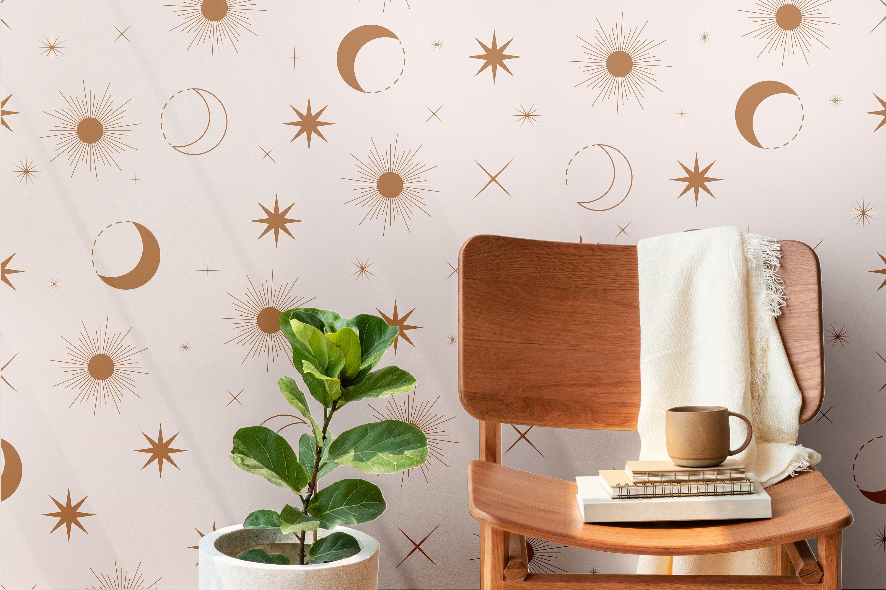 Mystic Sun Moon Wallpaper Peel and Stick Wallpaper Removable Wallpaper Wall Decor Home Decor Wall Art Printable Wall Art Room Decor 653 - James And Colors