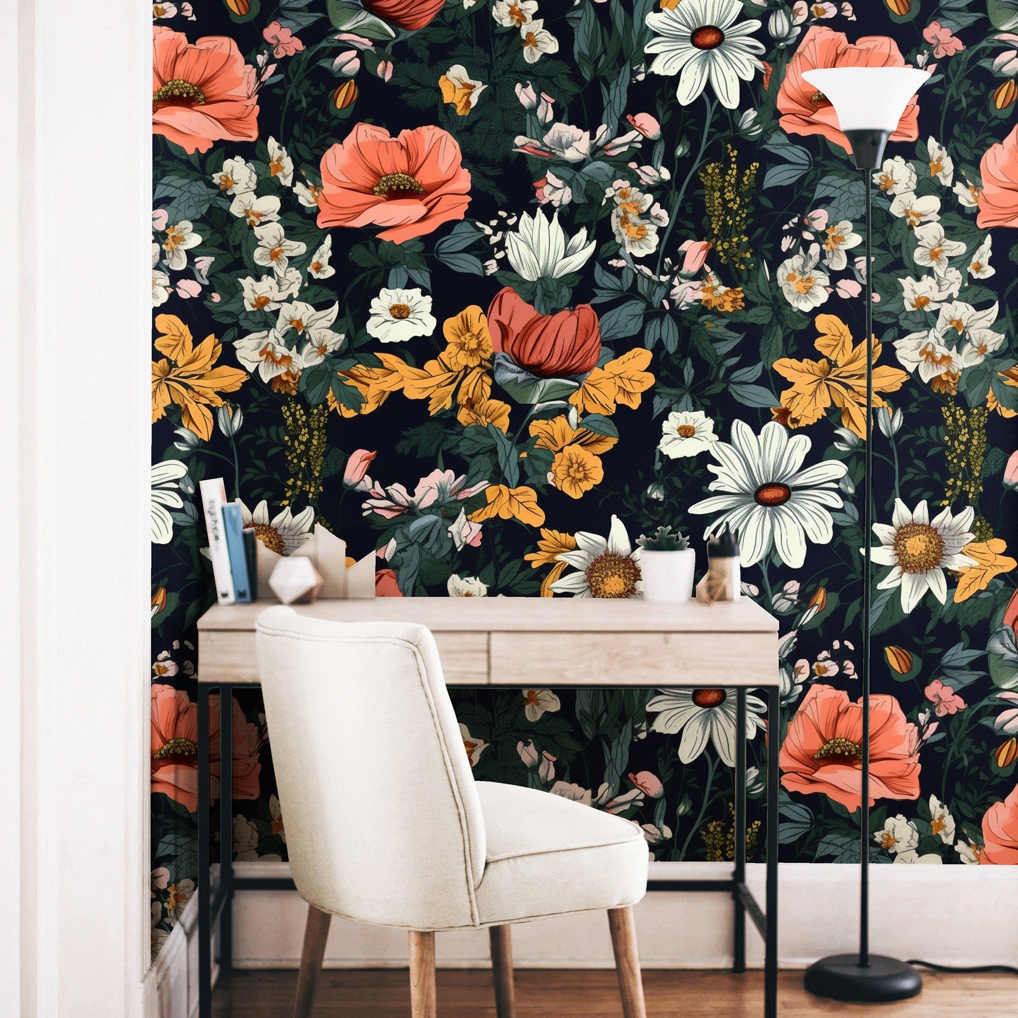 Wallpaper Peel and Stick Wallpaper Dark Vintage Floral Garden Petals Removable Wallpaper Wall Decor Home Decor Wall Art Room Decor 683 - James And Colors