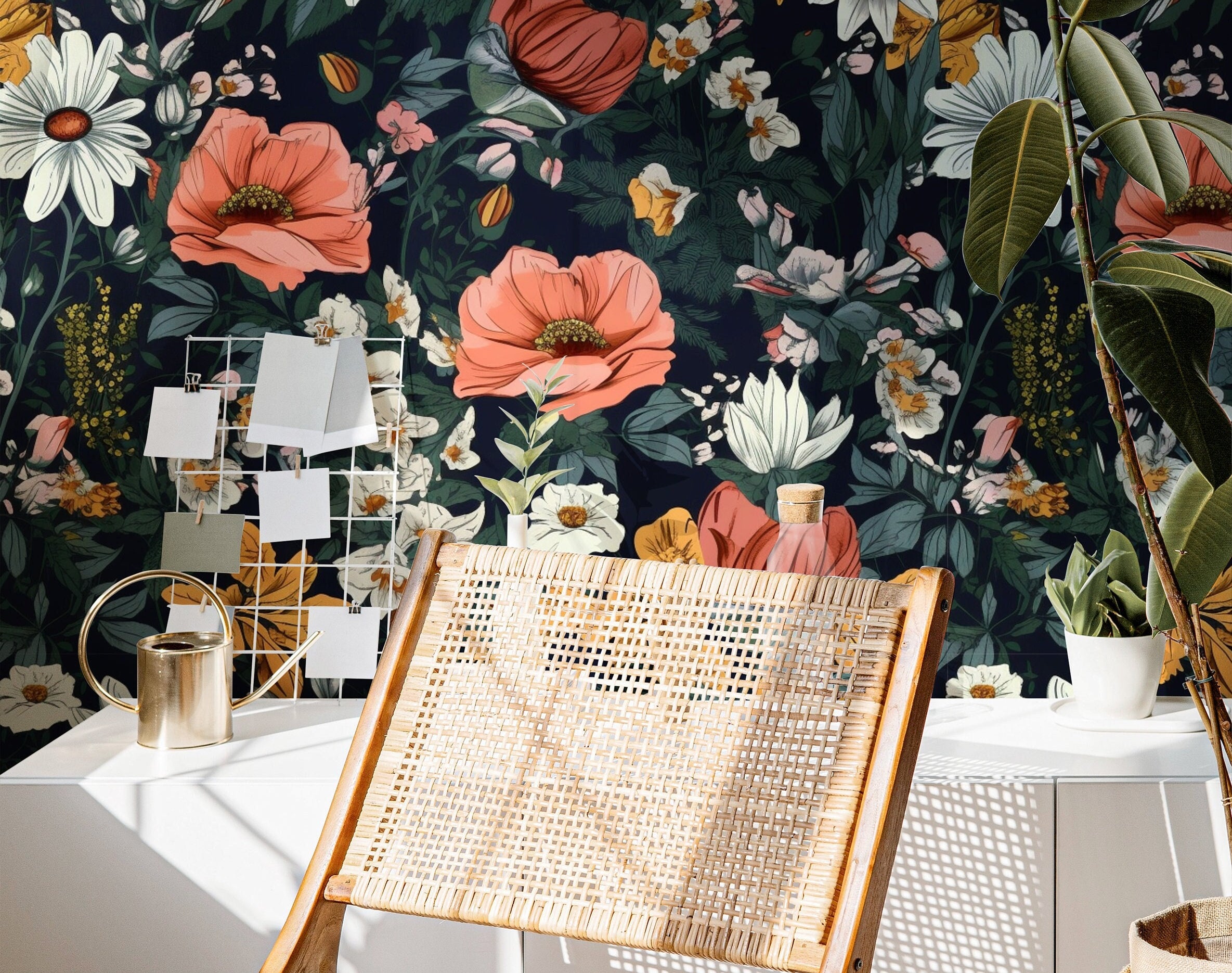 Wallpaper Peel and Stick Wallpaper Dark Vintage Floral Garden Petals Removable Wallpaper Wall Decor Home Decor Wall Art Room Decor 683 - James And Colors