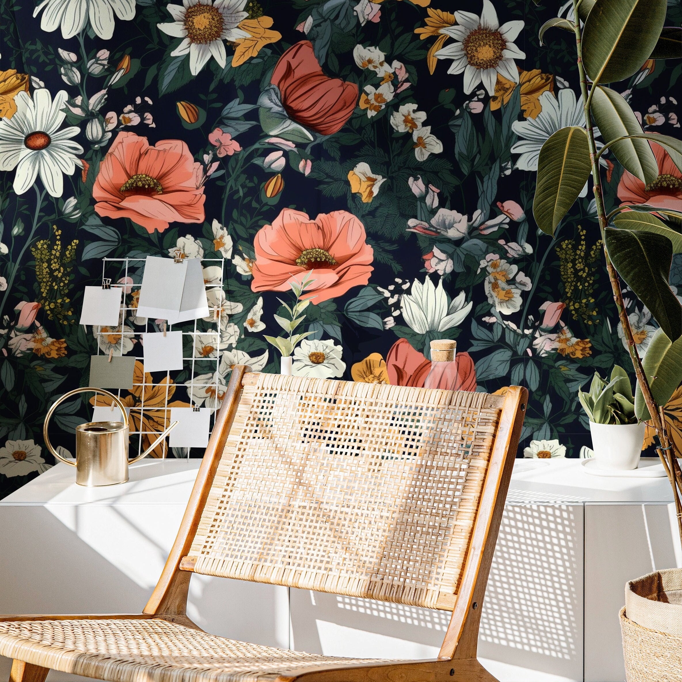 Wallpaper Peel and Stick Wallpaper Dark Vintage Floral Garden Petals Removable Wallpaper Wall Decor Home Decor Wall Art Room Decor 683 - James And Colors