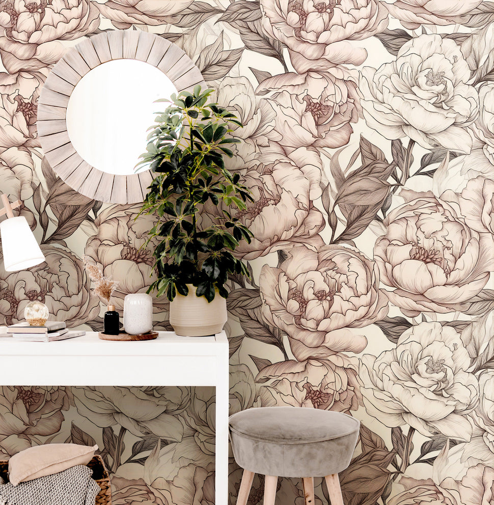 Wallpaper Peel and Stick Wallpaper Cream Vintage Floral Garden Petals