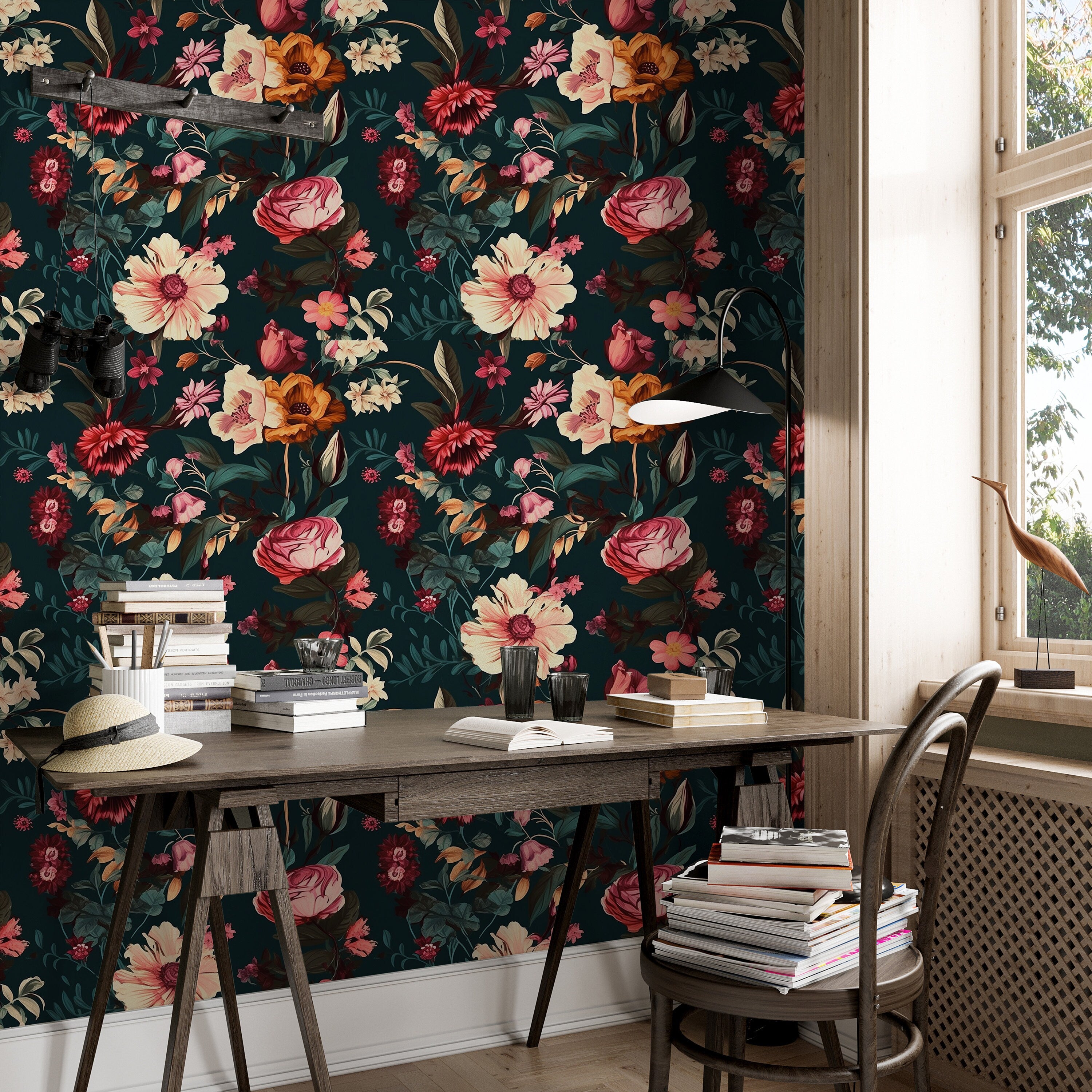 Wallpaper Peel and Stick Wallpaper Dark Floral Garden Removable Wallpaper Wall Decor Home Decor Wall Art Room Decor 691 - James And Colors