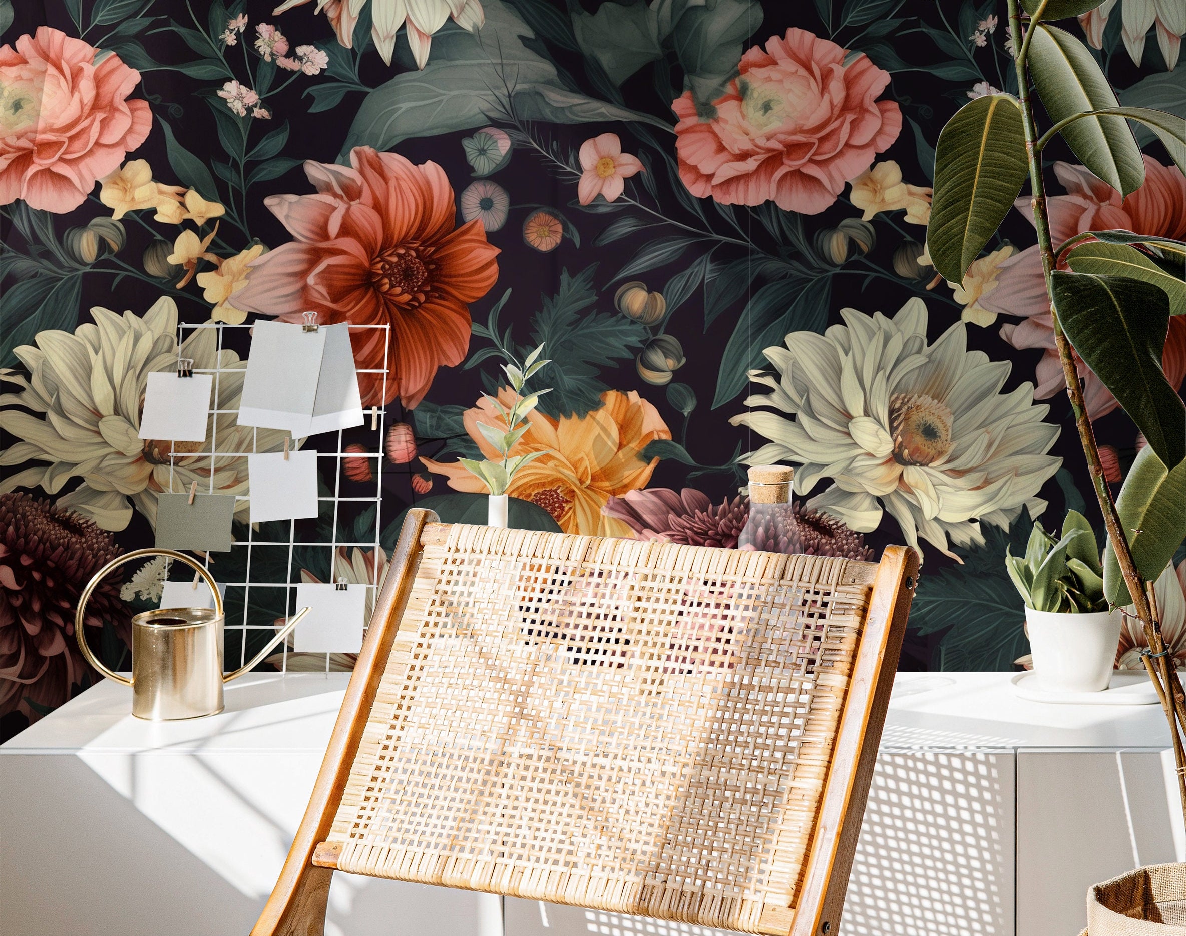Wallpaper Peel and Stick Wallpaper Dark Vintage Floral Garden Petals Removable Wallpaper Wall Decor Home Decor Wall Art Room Decor 680 - James And Colors