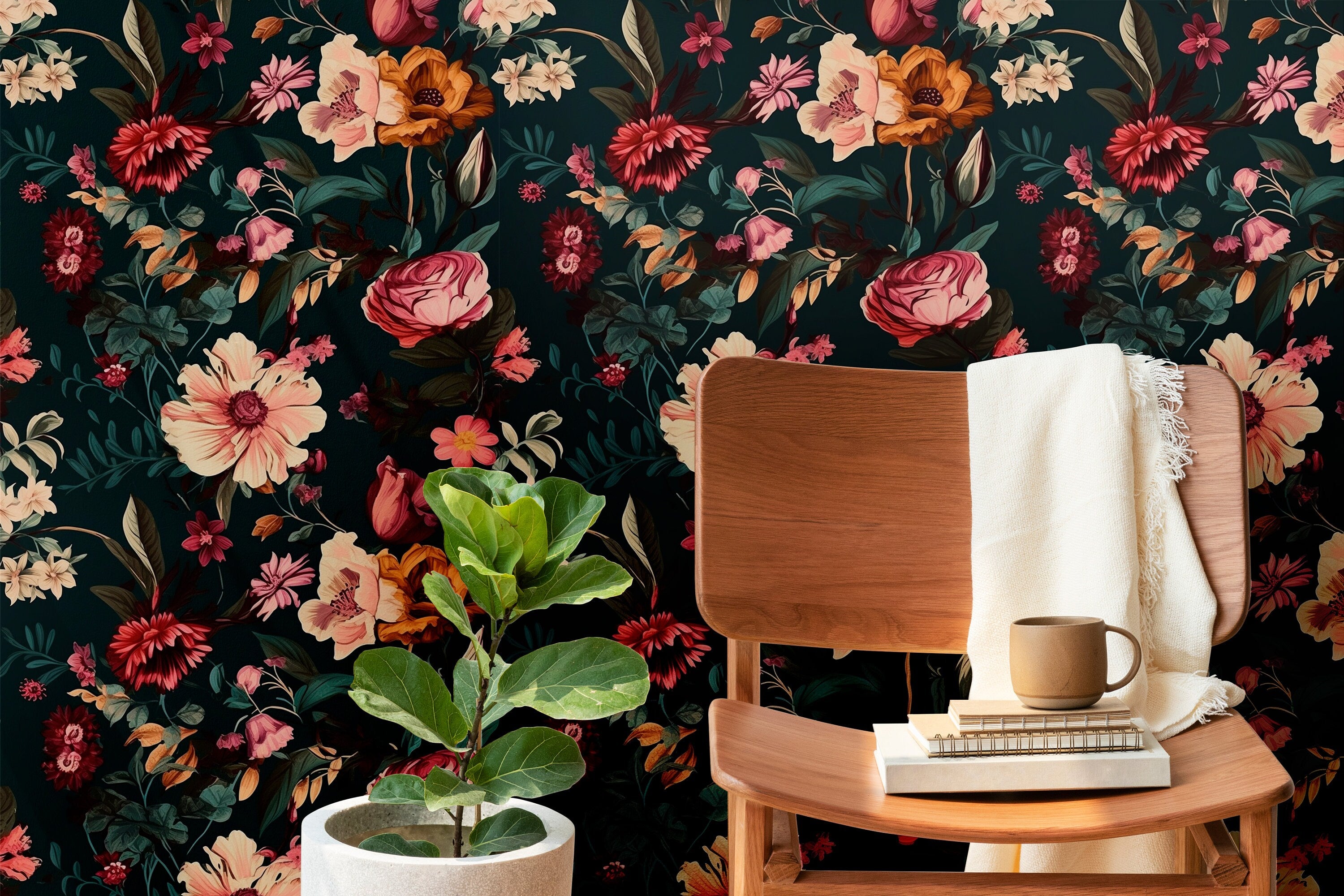Wallpaper Peel and Stick Wallpaper Dark Floral Garden Removable Wallpaper Wall Decor Home Decor Wall Art Room Decor 691 - James And Colors