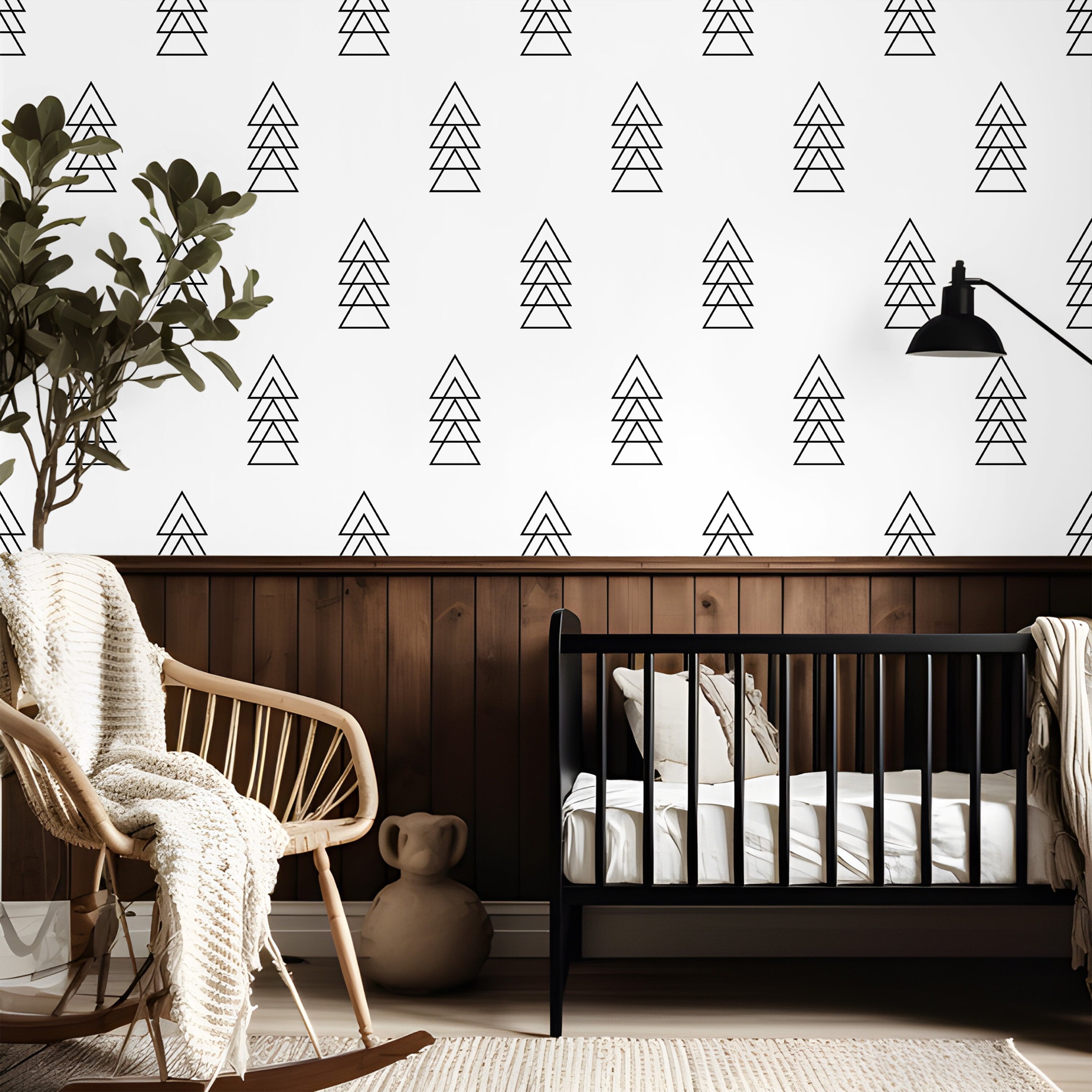 Wallpaper Peel and Stick Wallpaper White Black Modern Triangle Neutral Removable Wallpaper Wall Decor Home Decor Wall Art Room Decor 701A - James And Colors