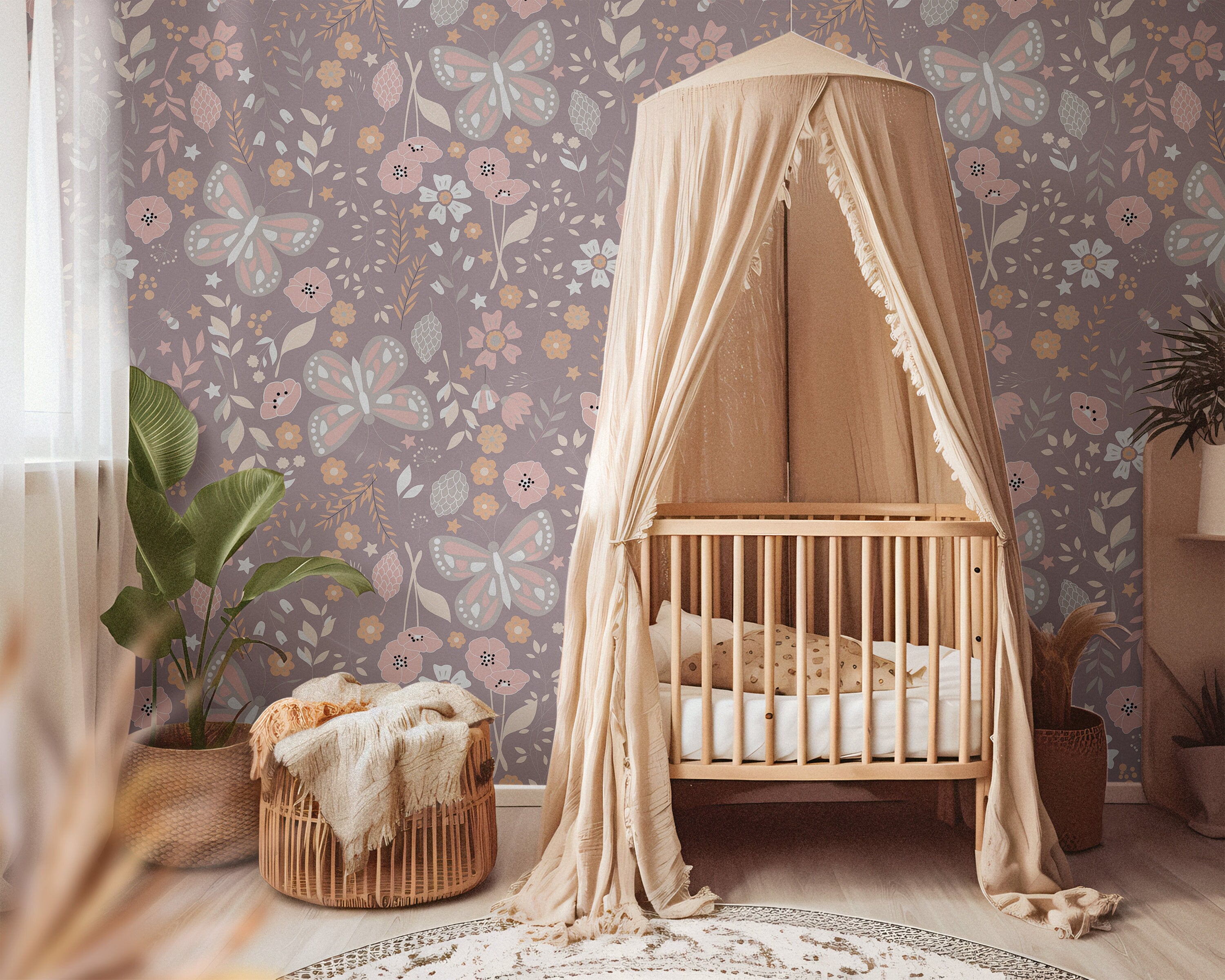 Purple Floral Wallpaper | Girls Nursery Wallpaper | Kids Wallpaper | Childrens Wallpaper | Peel Stick Wallpaper | Removable Wallpaper 716 - James And Colors