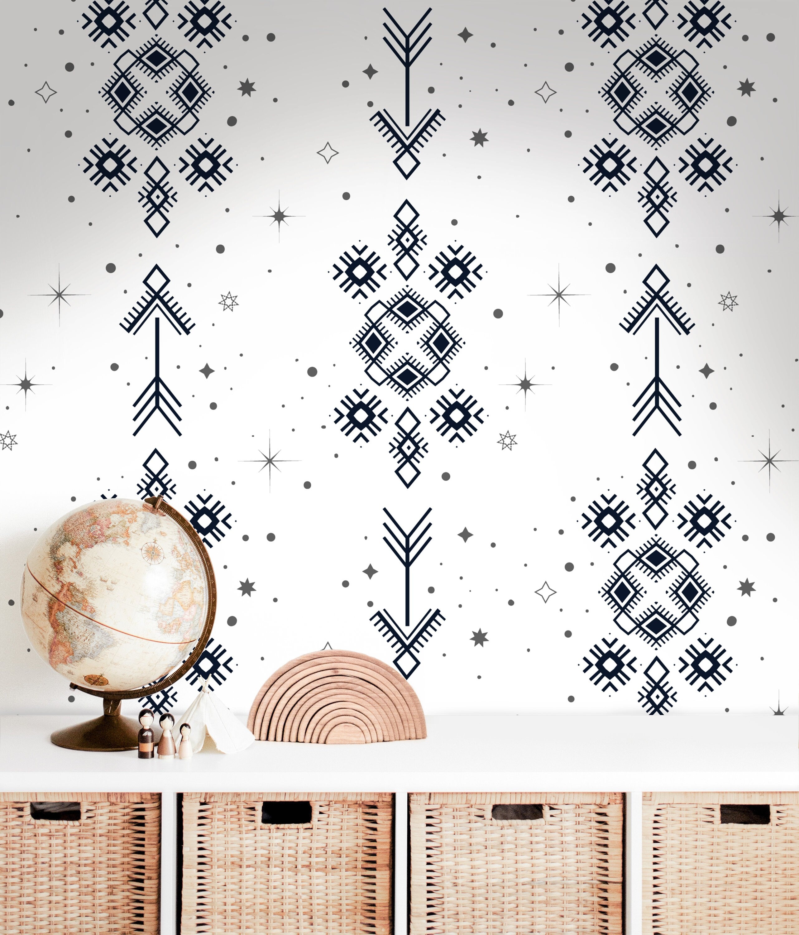 Removable Modern Tribal Wallpaper | Boys Nursery Wallpaper | Kids Wallpaper | Childrens Wallpaper | Peel Stick Wallpaper | Boys Room | 749 - James And Colors