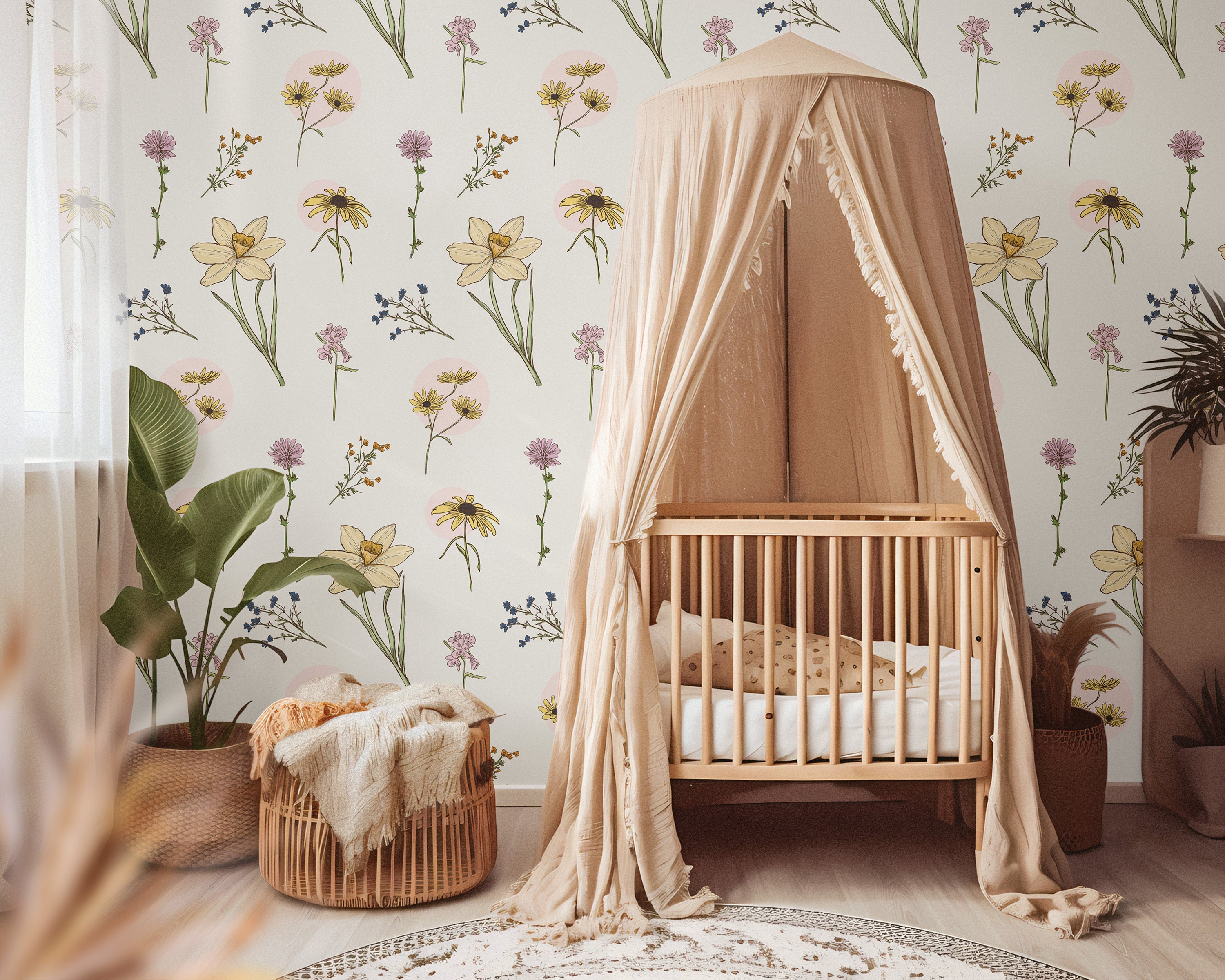 Wild Flowers Wallpaper | Girls Nursery Wallpaper | Kids Wallpaper | Childrens Wallpaper | Peel Stick Wallpaper | Removable Wallpaper 736 - James And Colors