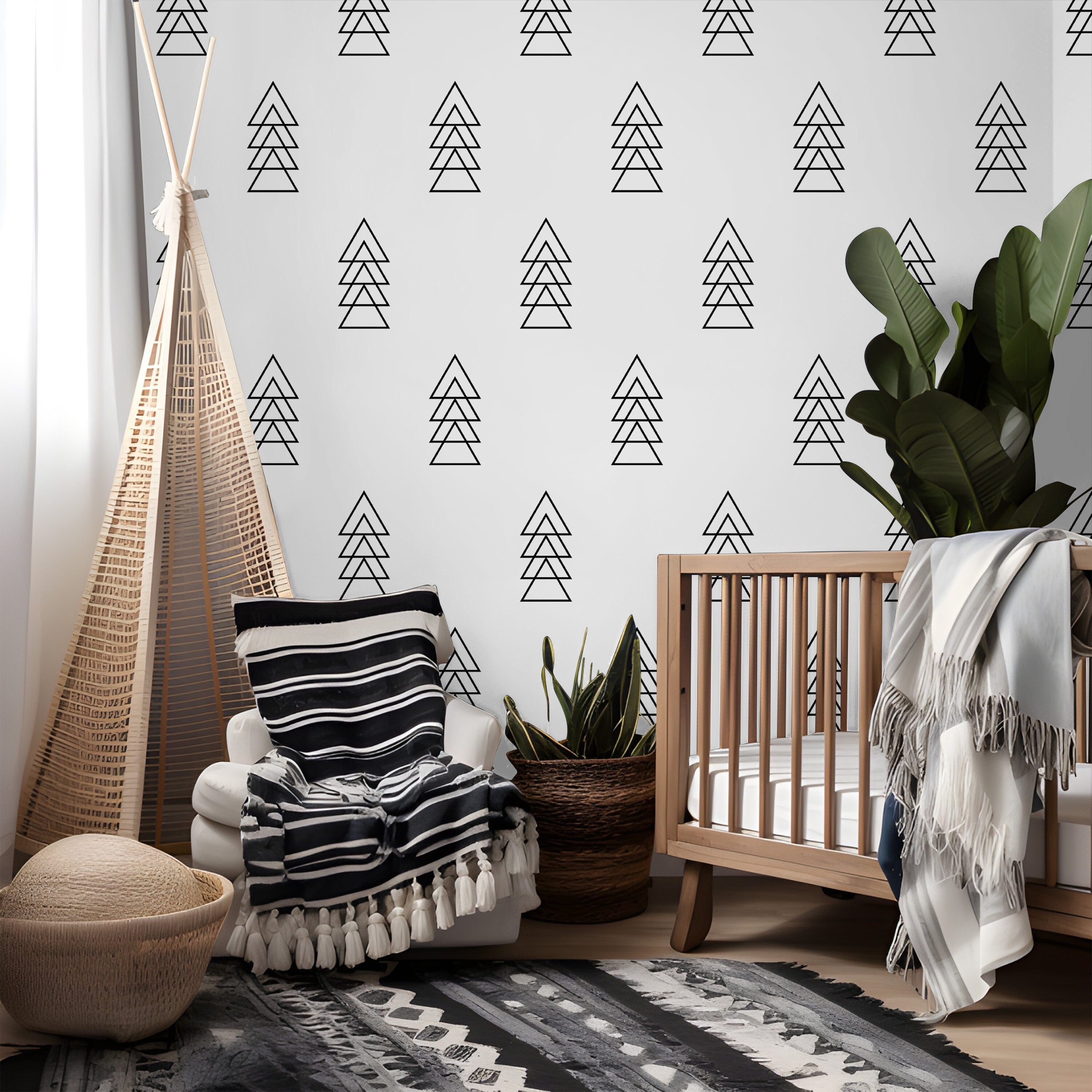 Wallpaper Peel and Stick Wallpaper White Black Modern Triangle Neutral Removable Wallpaper Wall Decor Home Decor Wall Art Room Decor 701A - James And Colors