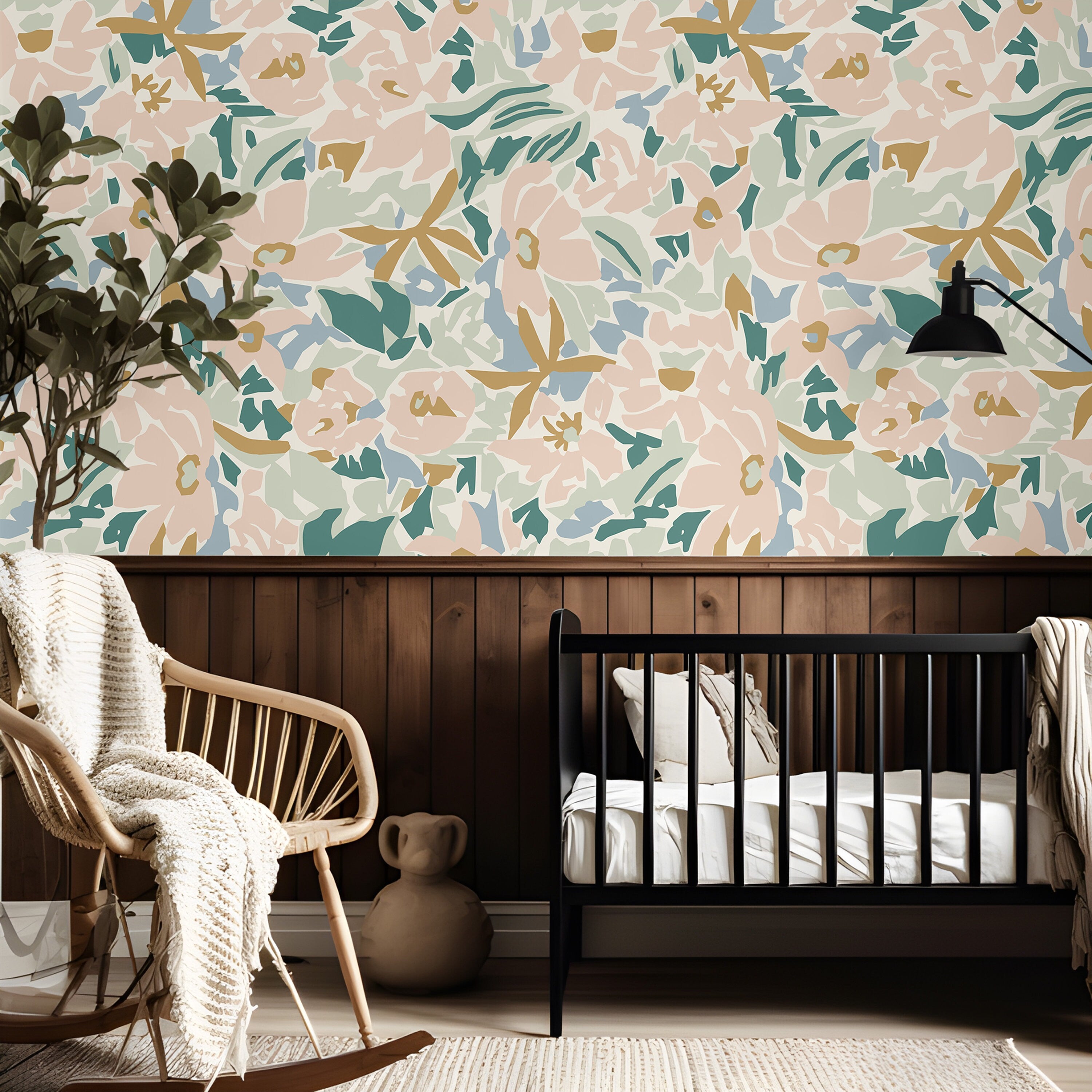 Abstract Floral Wallpaper | Girls Nursery Wallpaper | Kids Wallpaper | Childrens Wallpaper | Peel Stick Wallpaper | Removable Wallpaper 712 - James And Colors