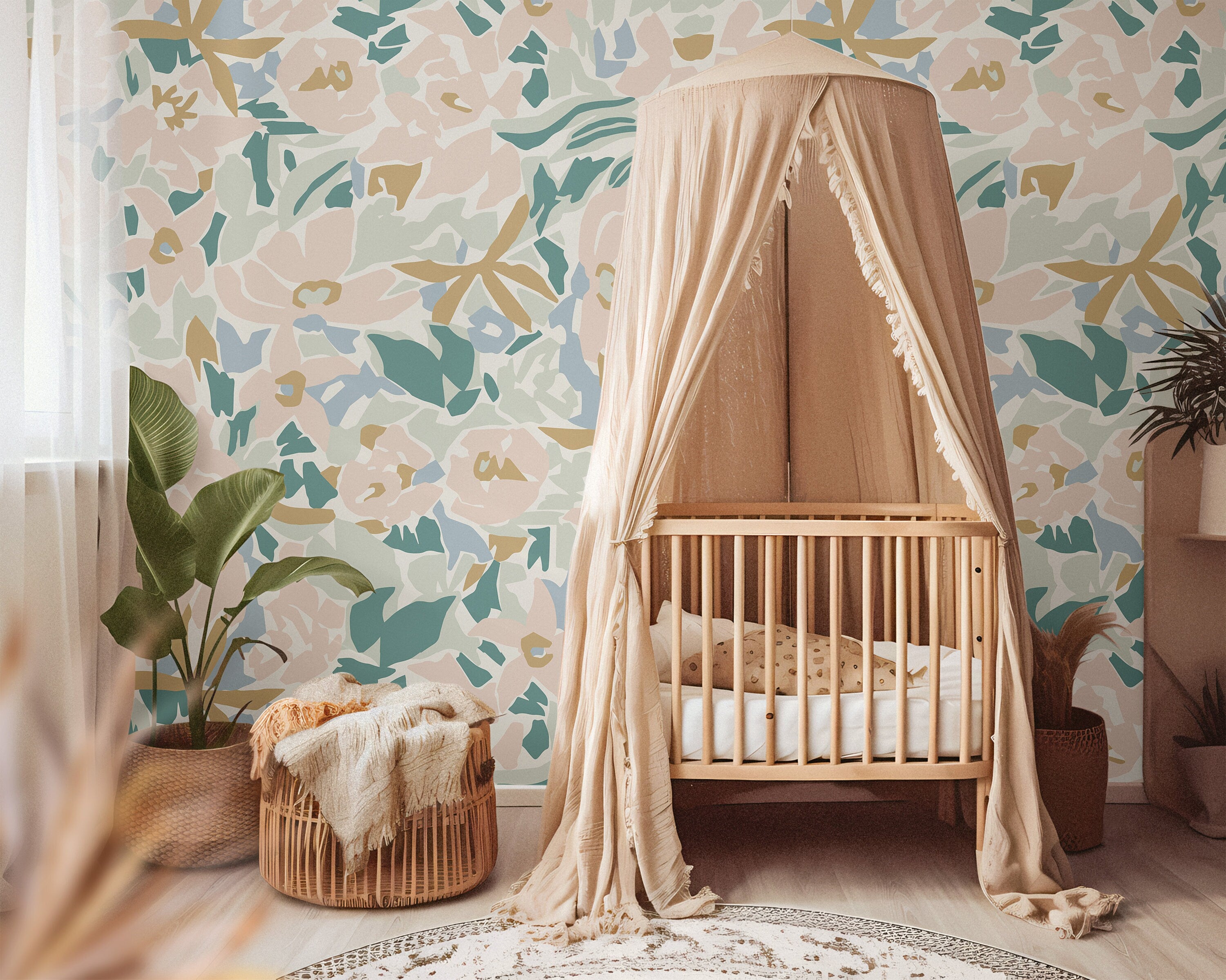 Abstract Floral Wallpaper | Girls Nursery Wallpaper | Kids Wallpaper | Childrens Wallpaper | Peel Stick Wallpaper | Removable Wallpaper 712 - James And Colors