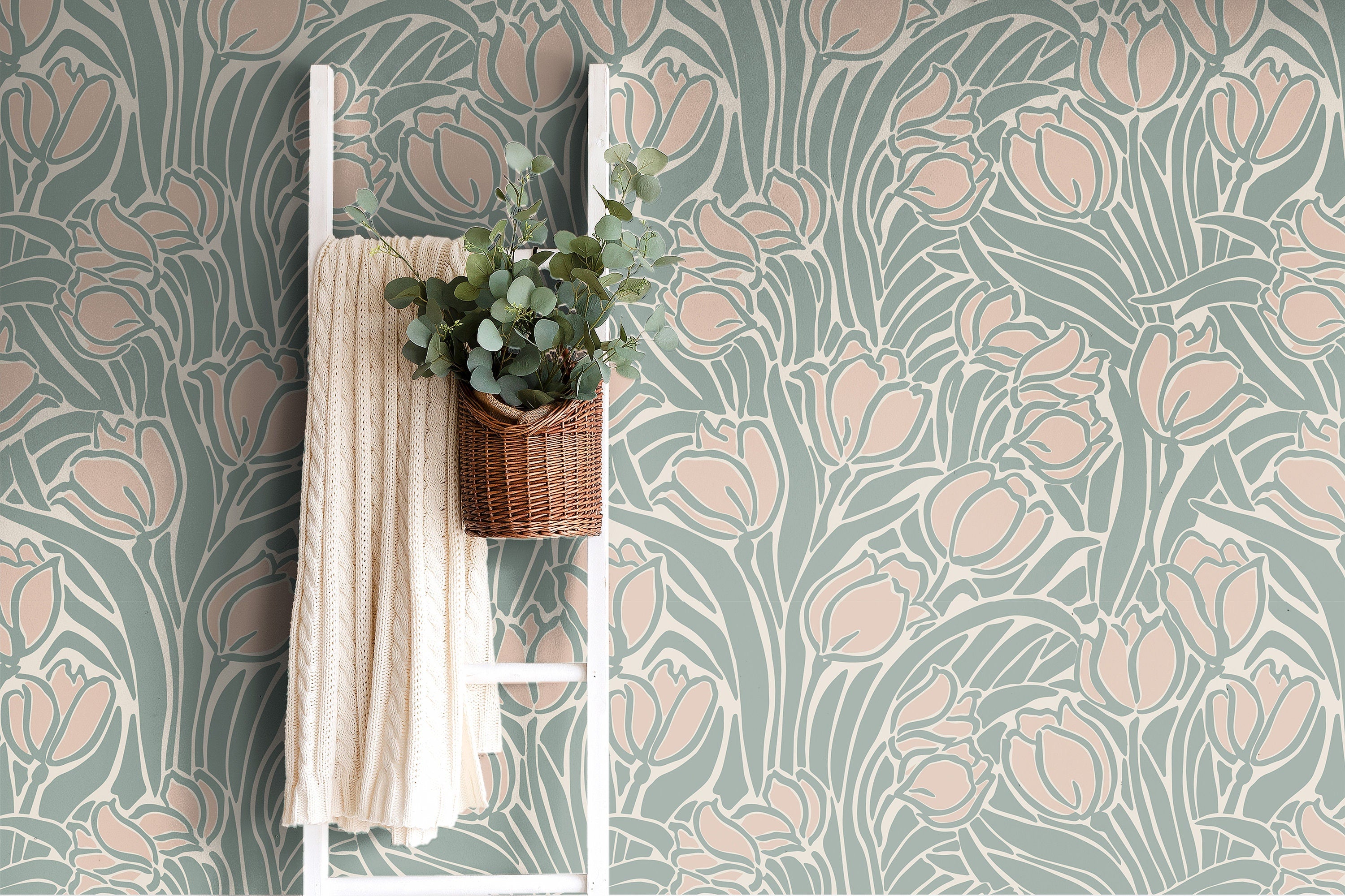Wallpaper Peel and Stick Wallpaper Abstract Tulip Green Floral Outline Removable Wallpaper Wall Decor Home Decor Wall Art Room Decor 699 - James And Colors