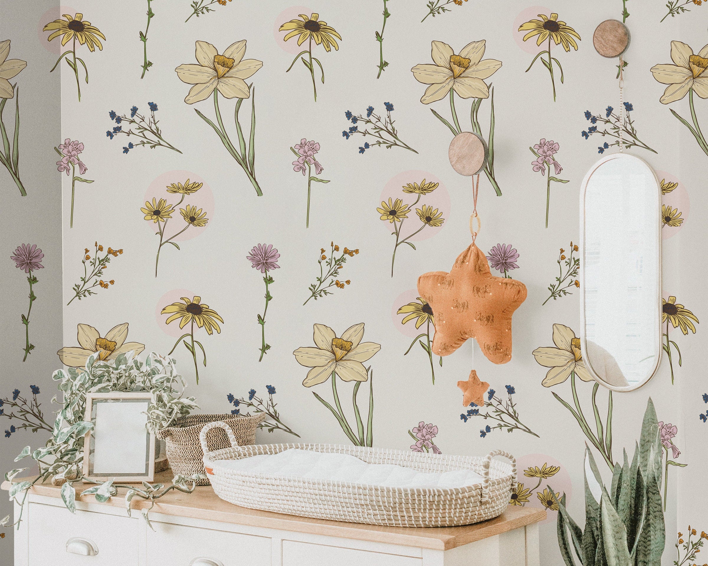 Wild Flowers Wallpaper | Girls Nursery Wallpaper | Kids Wallpaper | Childrens Wallpaper | Peel Stick Wallpaper | Removable Wallpaper 736 - James And Colors
