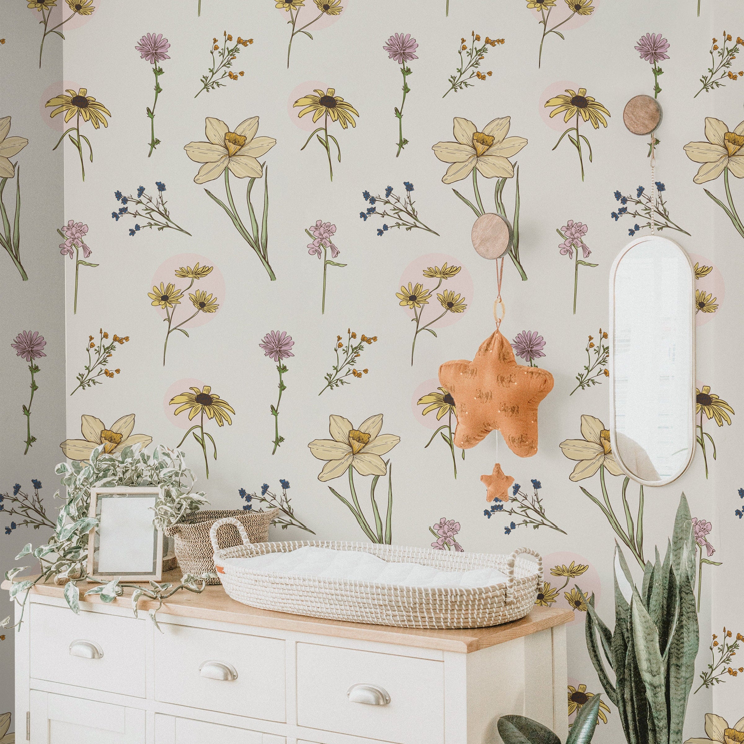 Wild Flowers Wallpaper | Girls Nursery Wallpaper | Kids Wallpaper | Childrens Wallpaper | Peel Stick Wallpaper | Removable Wallpaper 736 - James And Colors
