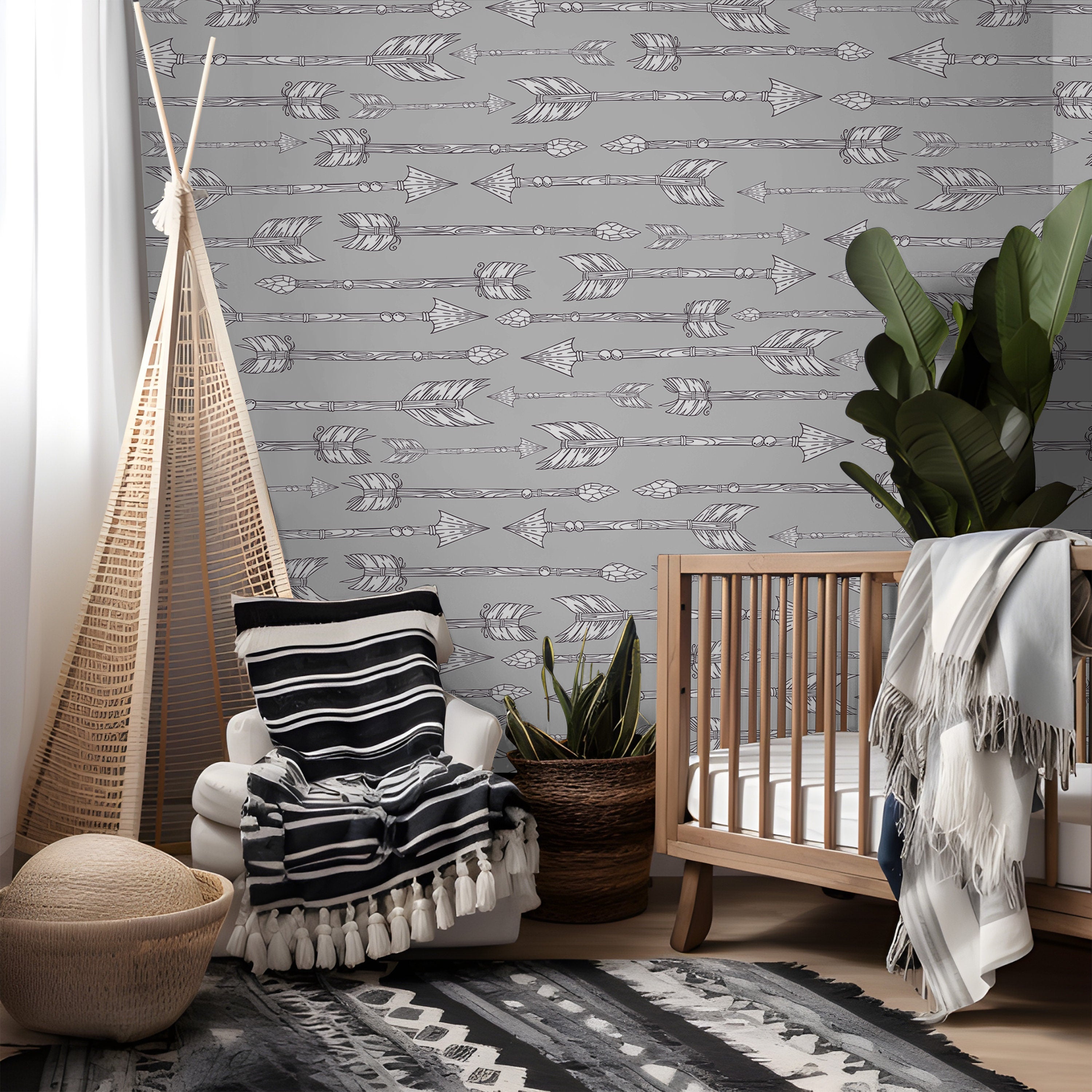 Removable Gray Arrows Wallpaper | Boys Nursery Wallpaper | Kids Wallpaper | Childrens Wallpaper | Peel Stick Wallpaper | Boys Room | 738 - James And Colors