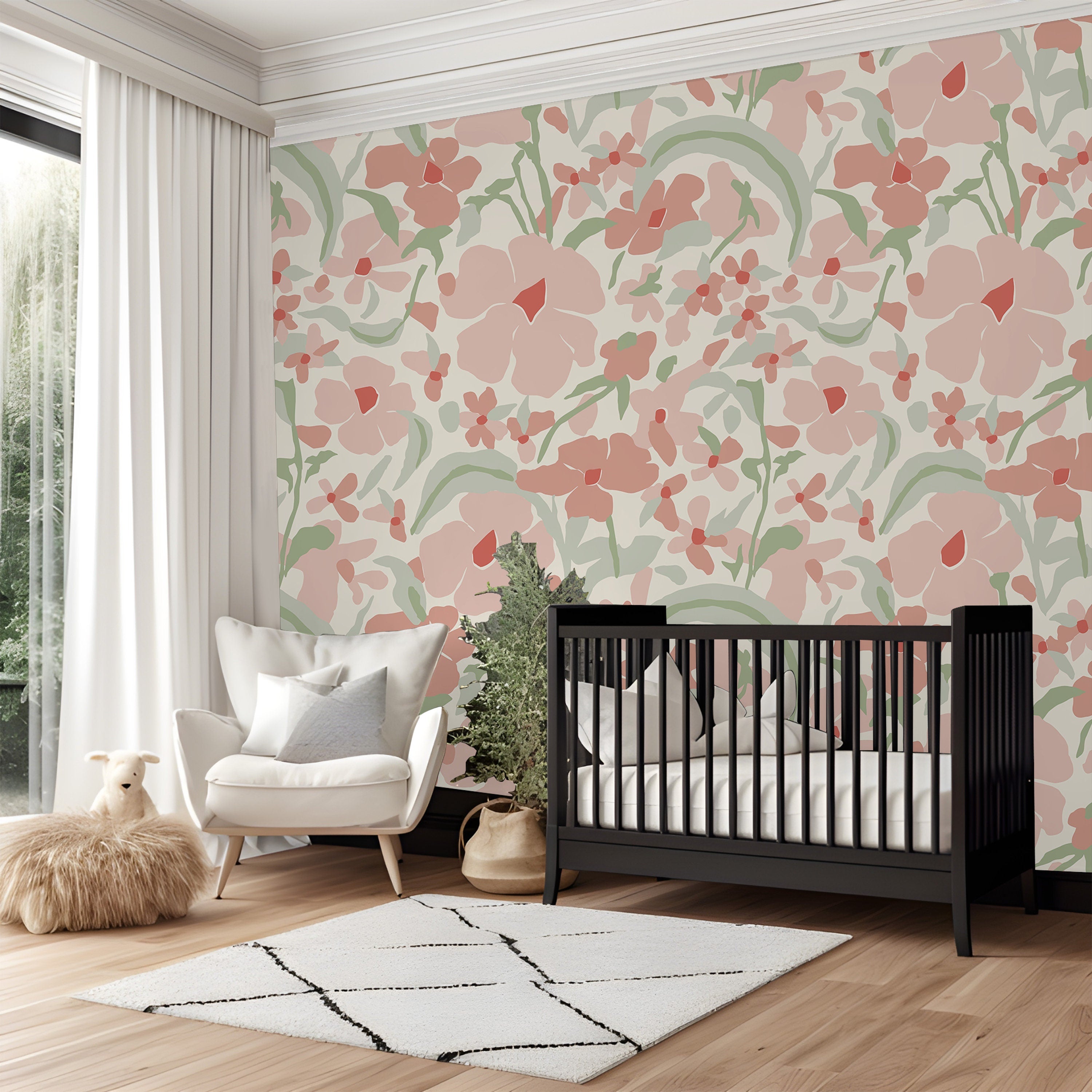 Large Floral Wallpaper | Girls Nursery Wallpaper | Kids Wallpaper | Childrens Wallpaper | Peel Stick Wallpaper | Removable Wallpaper 743 - James And Colors