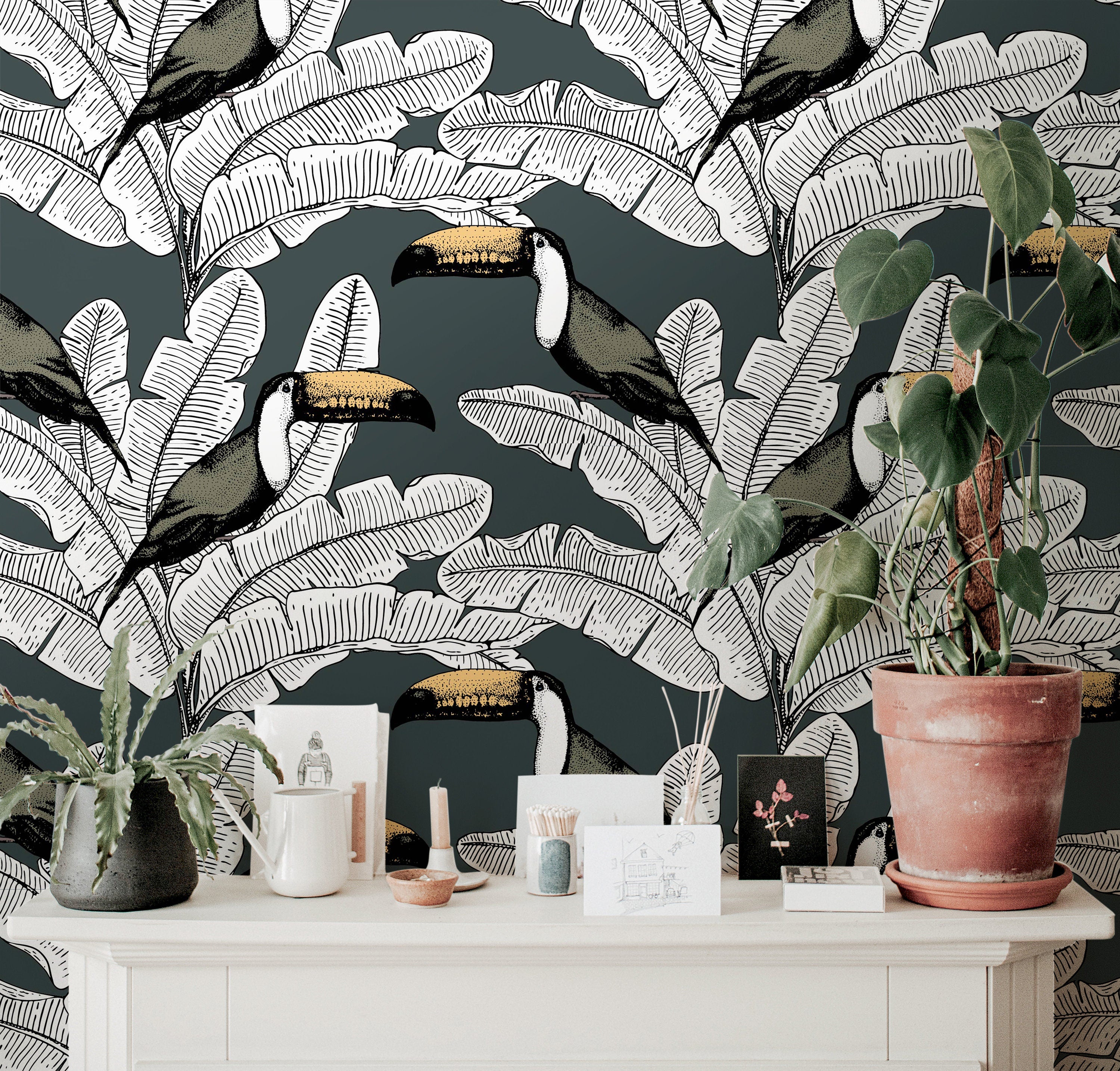 Vintage Tropical Wallpaper Peel and Stick Wallpaper Removable Wallpaper Wall Decor Home Decor Wall Art Printable Wall Art Room Decor 756A - James And Colors