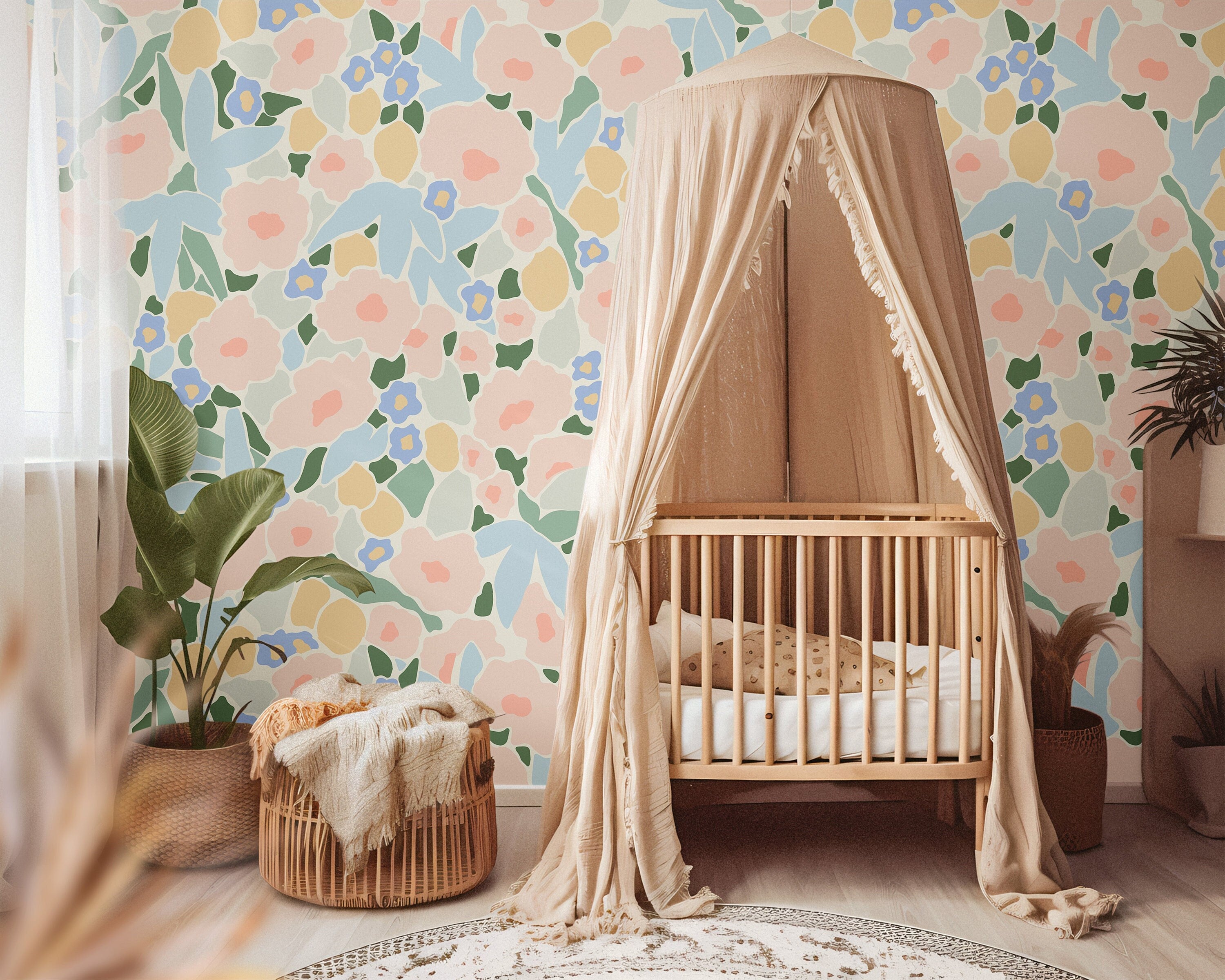 Pastel Flowers Wallpaper | Girls Nursery Wallpaper | Kids Wallpaper | Childrens Wallpaper | Peel Stick Wallpaper | Removable Wallpaper 731 - James And Colors