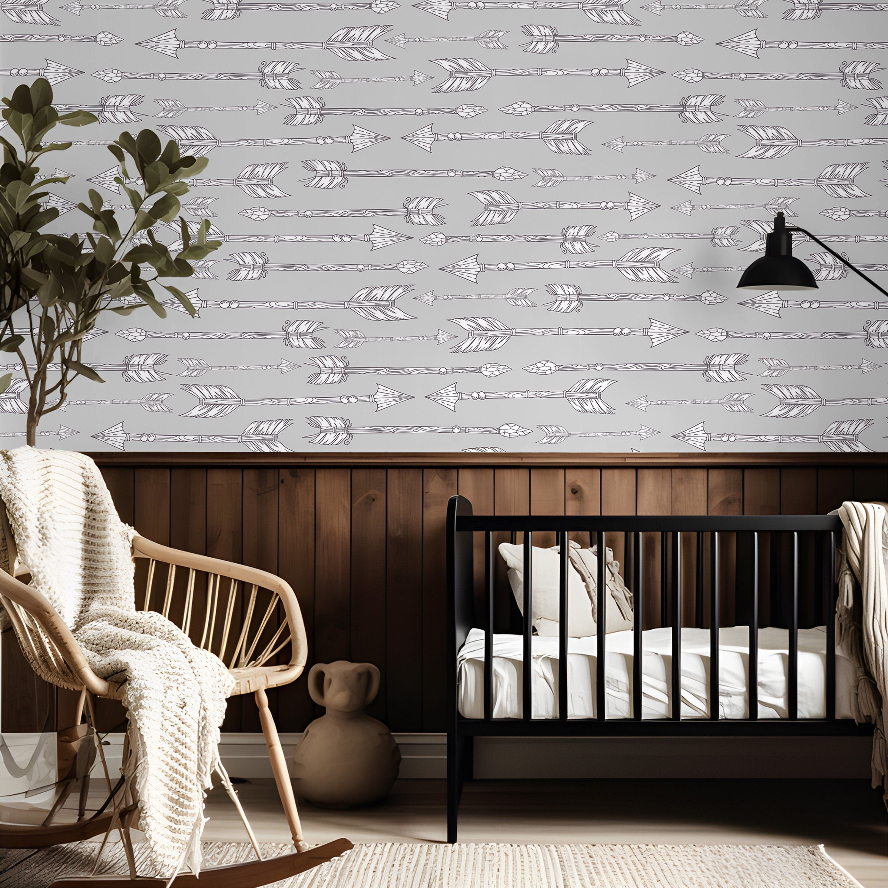 Removable Gray Arrows Wallpaper | Boys Nursery Wallpaper | Kids Wallpaper | Childrens Wallpaper | Peel Stick Wallpaper | Boys Room | 738 - James And Colors