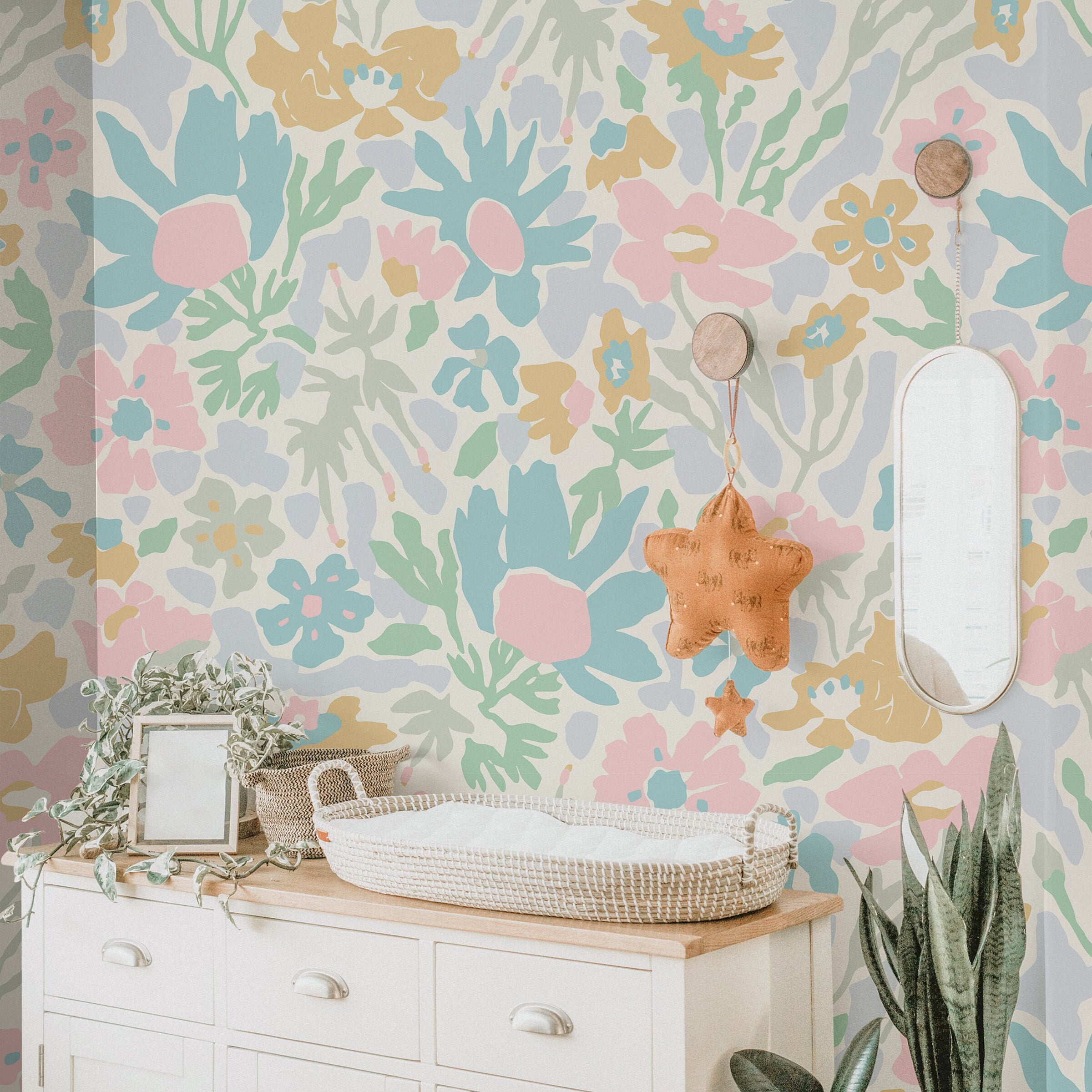 Pastel Flowers Wallpaper | Girls Nursery Wallpaper | Kids Wallpaper | Childrens Wallpaper | Peel Stick Wallpaper | Removable Wallpaper 728 - James And Colors