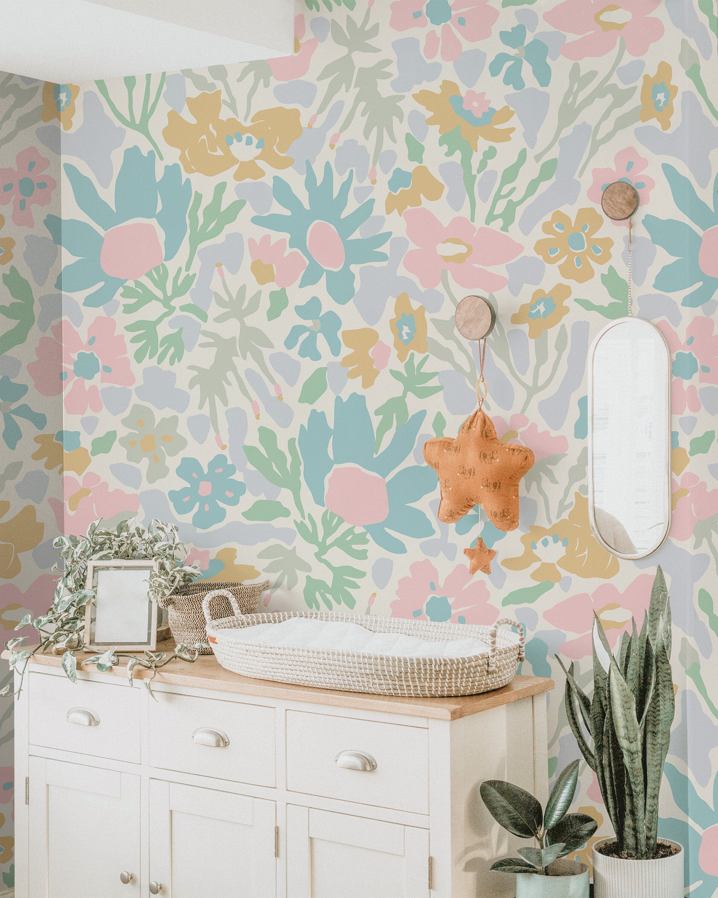 Pastel Flowers Wallpaper | Girls Nursery Wallpaper | Kids Wallpaper | Childrens Wallpaper | Peel Stick Wallpaper | Removable Wallpaper 728 - James And Colors