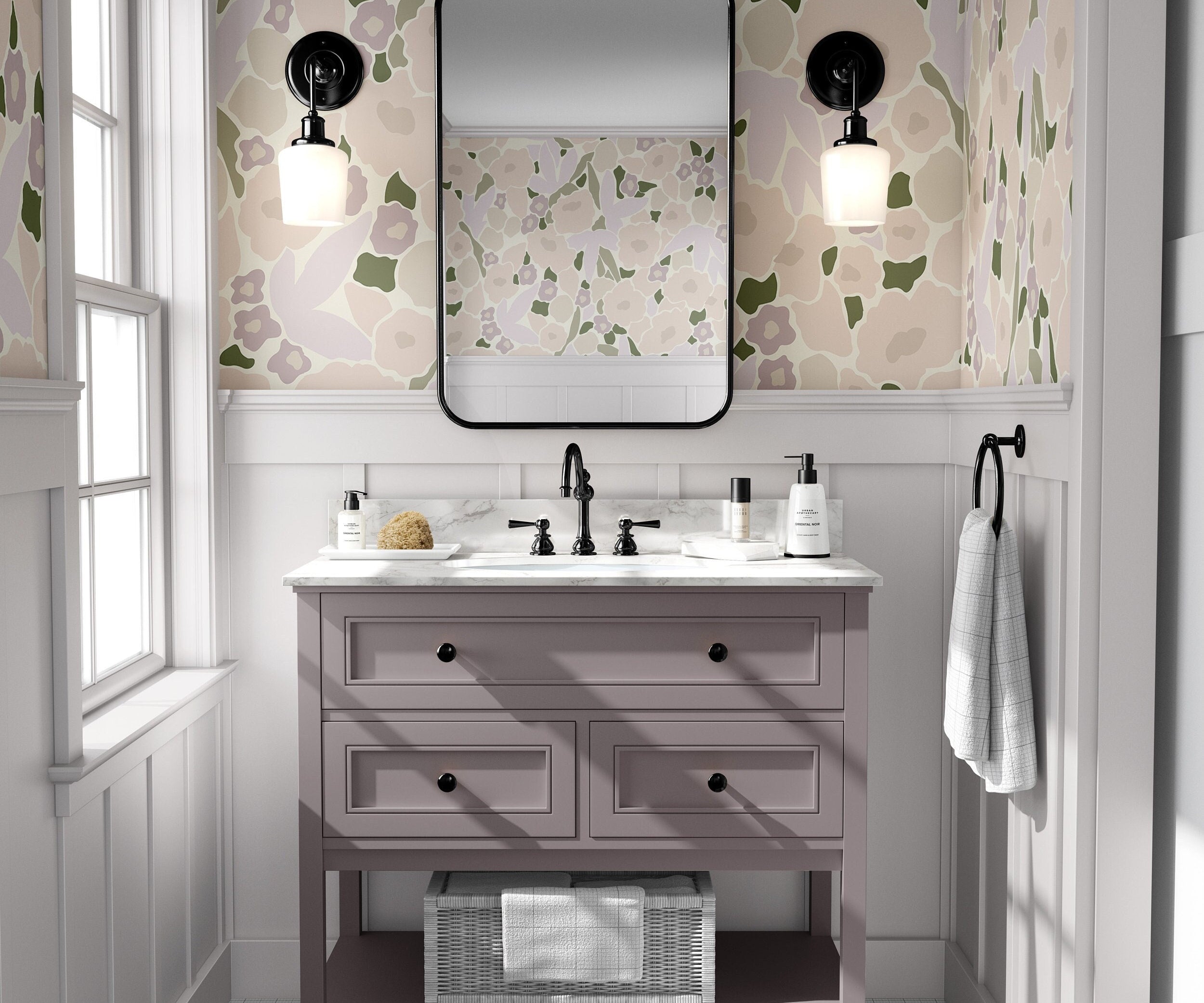 Wallpaper Peel and Stick Wallpaper Light Purple Floral Pastel Outline Removable Wallpaper Wall Decor Home Decor Wall Art Room Decor 770 - James And Colors