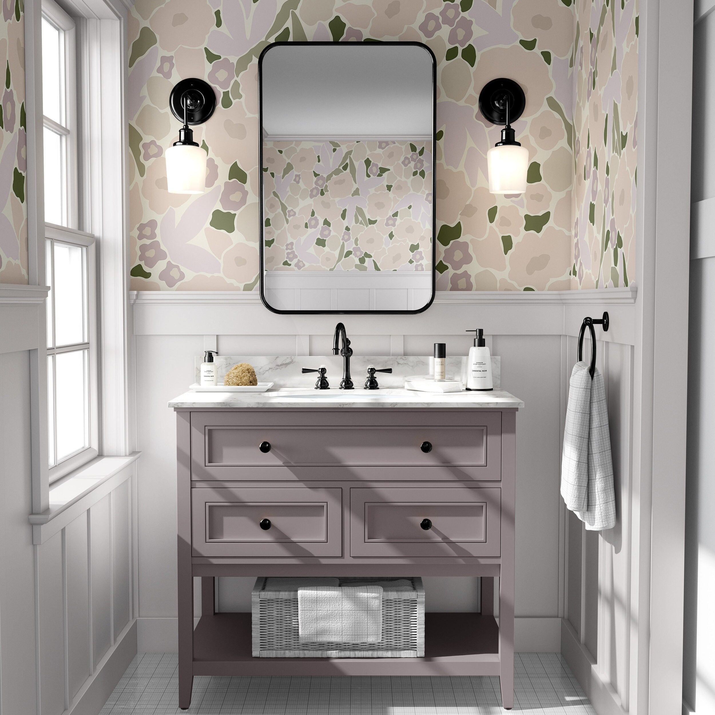 Wallpaper Peel and Stick Wallpaper Light Purple Floral Pastel Outline Removable Wallpaper Wall Decor Home Decor Wall Art Room Decor 770 - James And Colors