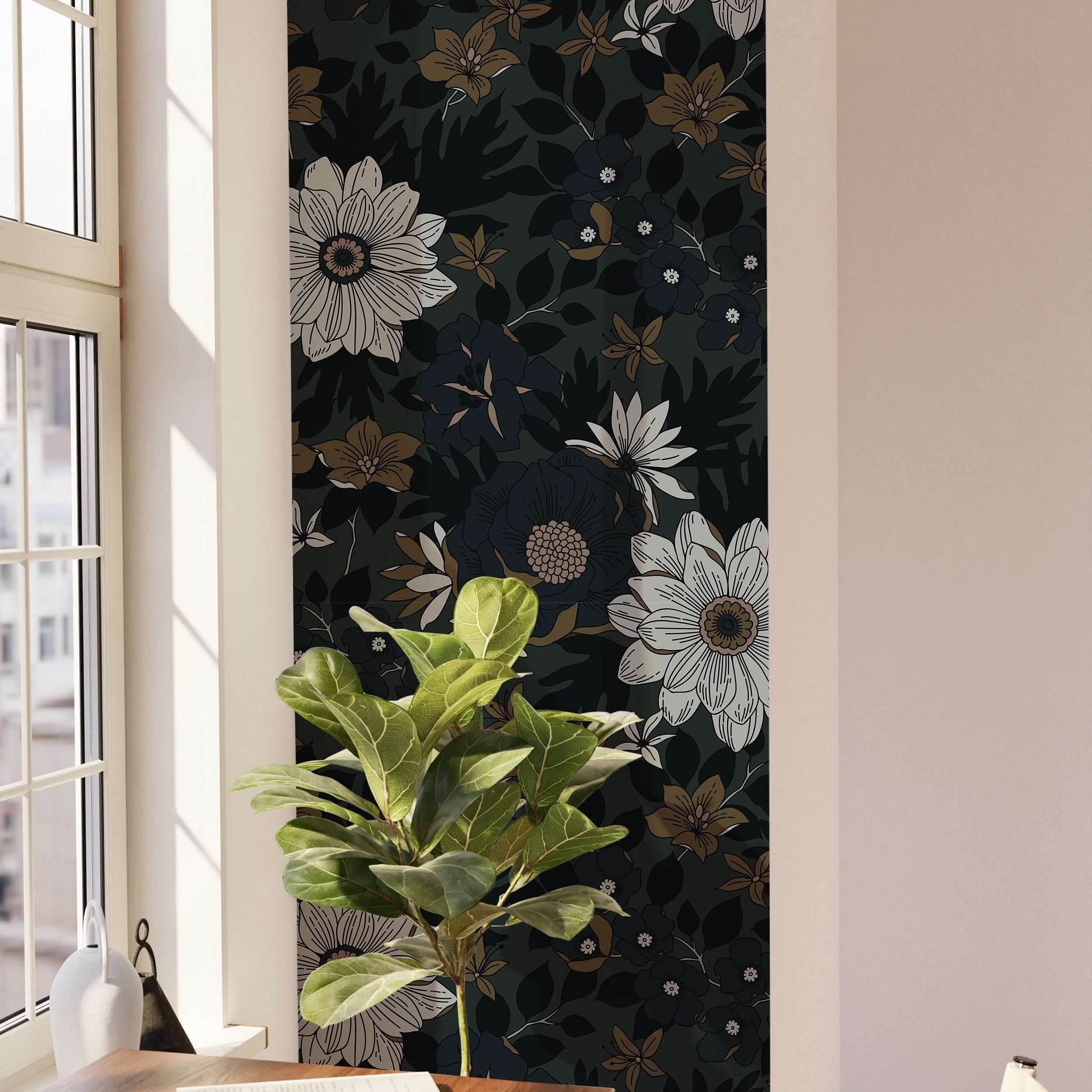 Wallpaper Peel and Stick Wallpaper Dark Muted Moody Floral Garden Boho Removable Wallpaper Wall Decor Home Decor Wall Art Room Decor 814 - James And Colors